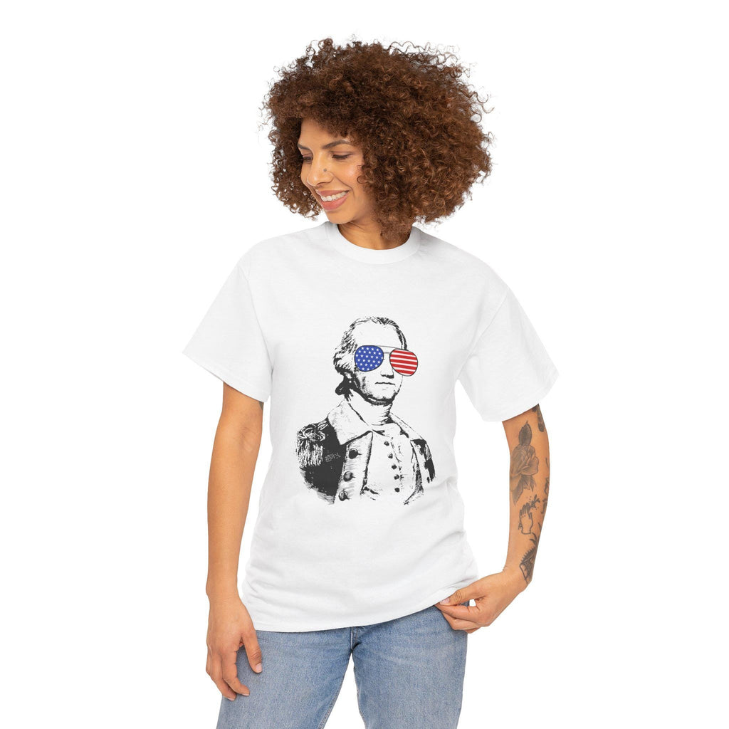George Washington USA Sunglasses Unisex Tee, 4th of July American Pride Shirt, Patriotic US Flag Top, Independence Day Apparel, Presidents