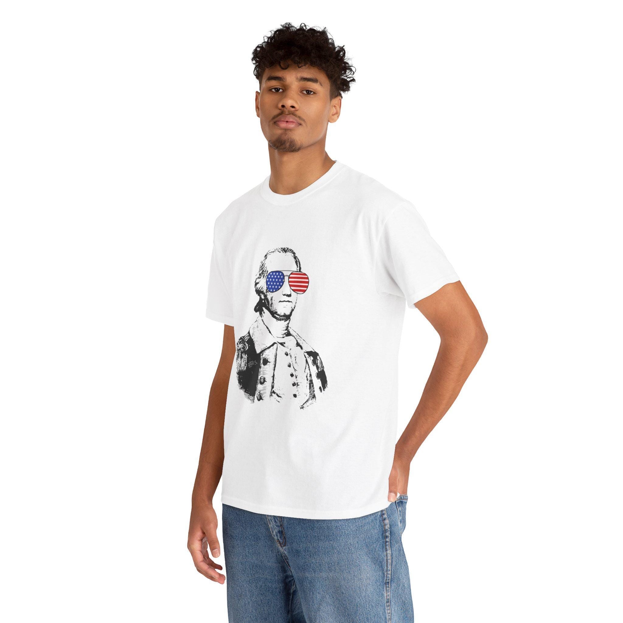 George Washington USA Sunglasses Unisex Tee, 4th of July American Pride Shirt, Patriotic US Flag Top, Independence Day Apparel, Presidents
