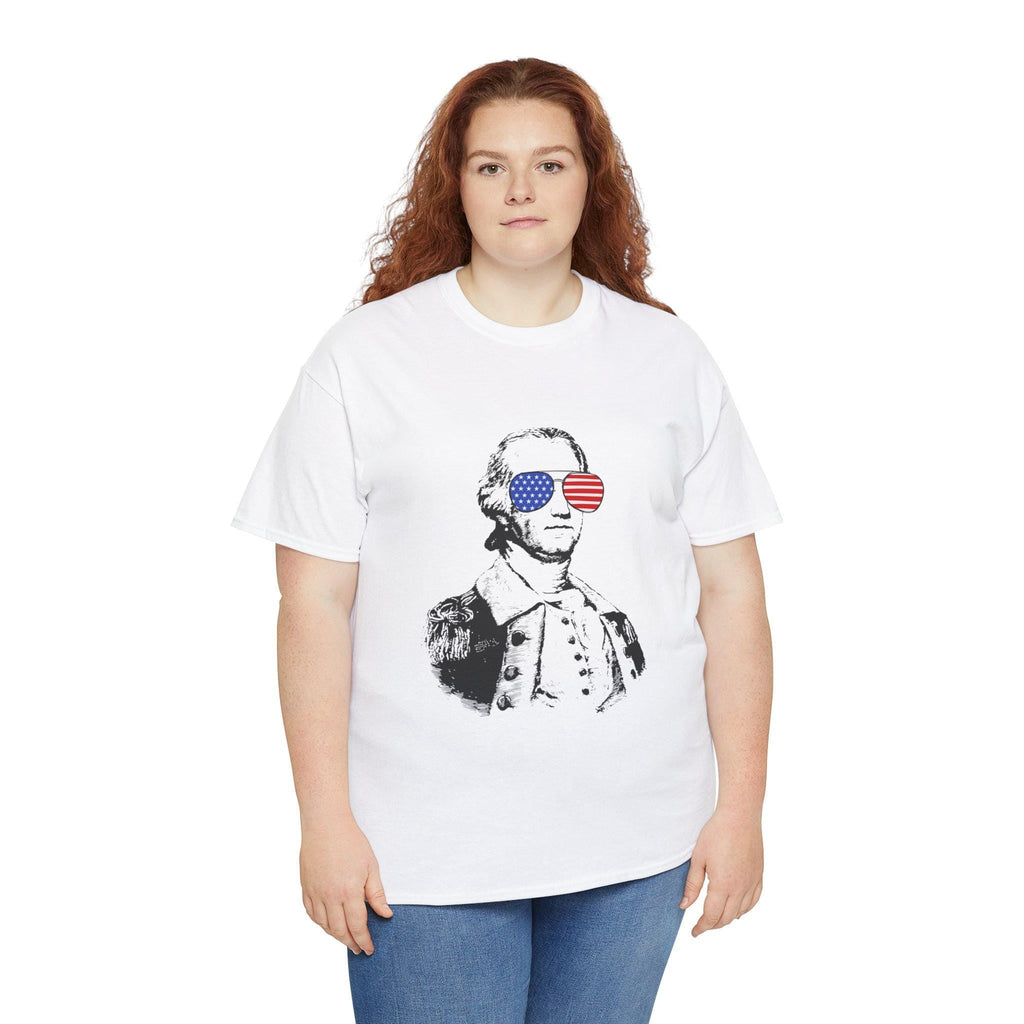 George Washington USA Sunglasses Unisex Tee, 4th of July American Pride Shirt, Patriotic US Flag Top, Independence Day Apparel, Presidents