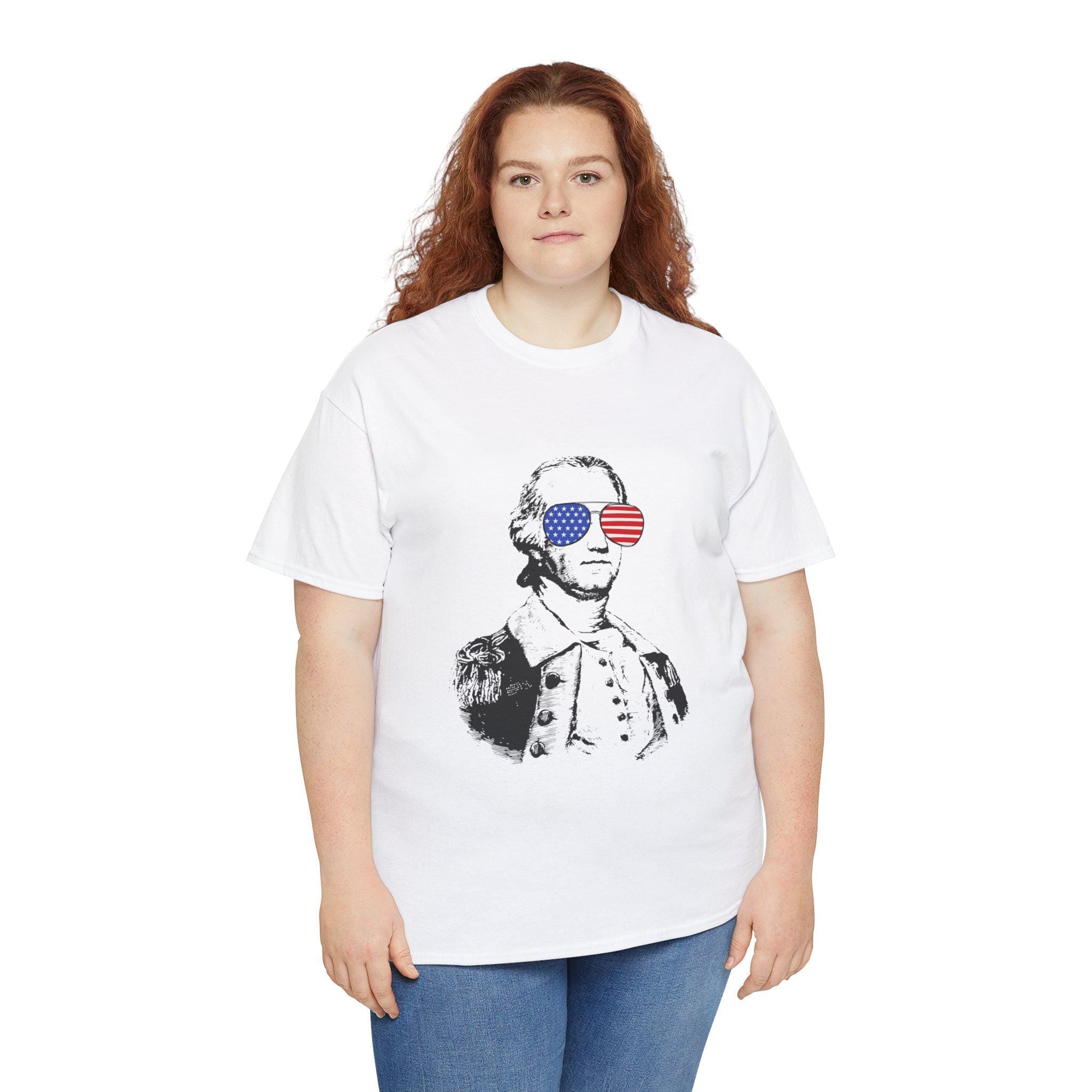 George Washington USA Sunglasses Unisex Tee, 4th of July American Pride Shirt, Patriotic US Flag Top, Independence Day Apparel, Presidents