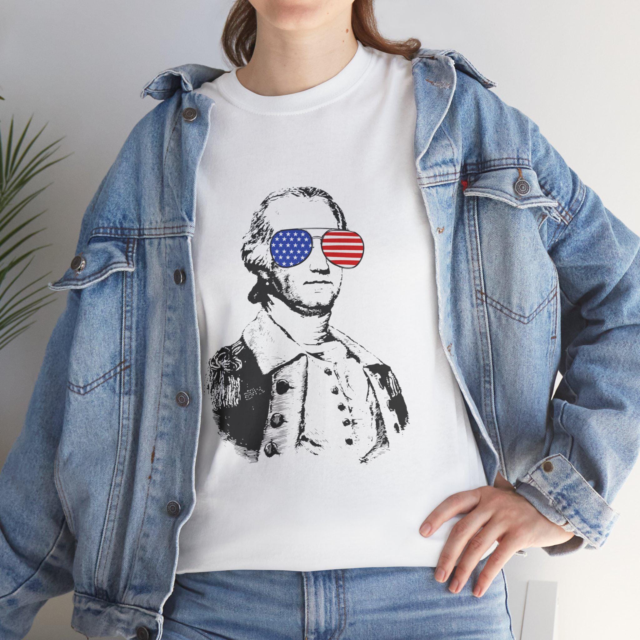 George Washington USA Sunglasses Unisex Tee, 4th of July American Pride Shirt, Patriotic US Flag Top, Independence Day Apparel, Presidents