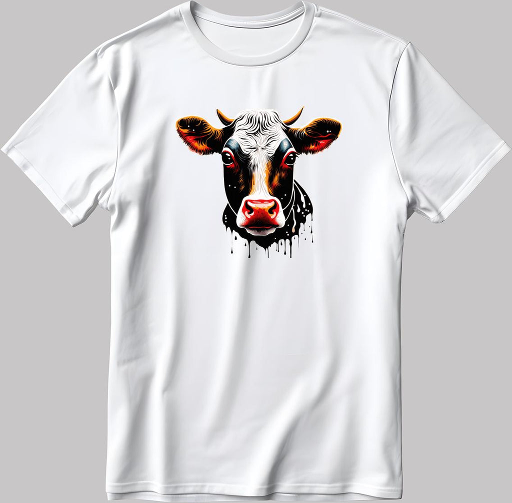 Color Cow Face Short Sleeve White-Black Men's / Women's T Shirt P324