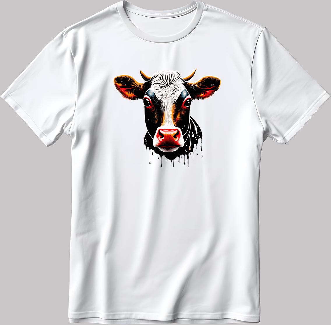 Color Cow Face Short Sleeve White-Black Men's / Women's T Shirt P324