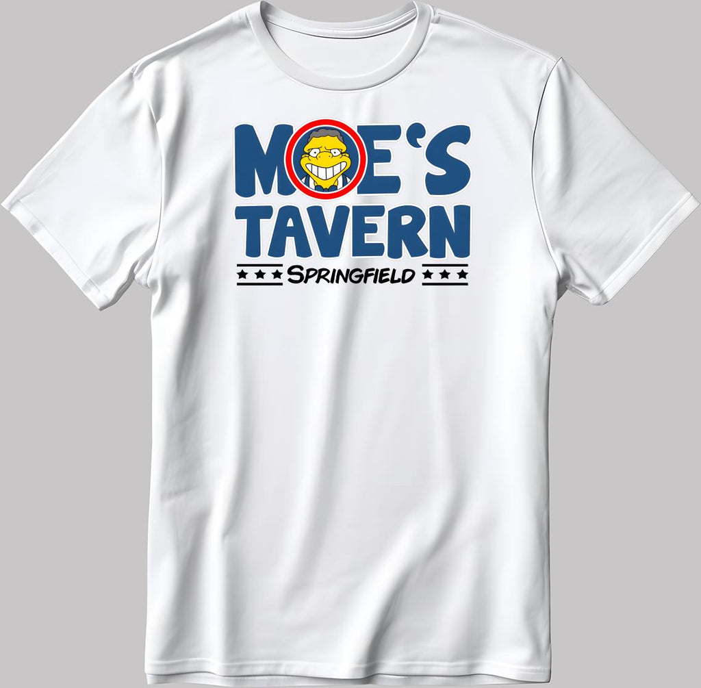 Moe's Tavern Springfield, The Simpsons Short Sleeve White-Black Men's / Women's T Shirt P330
