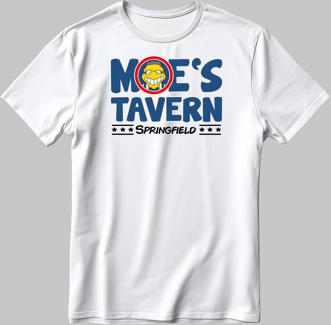 Moe's Tavern Springfield, The Simpsons Short Sleeve White-Black Men's / Women's T Shirt P330