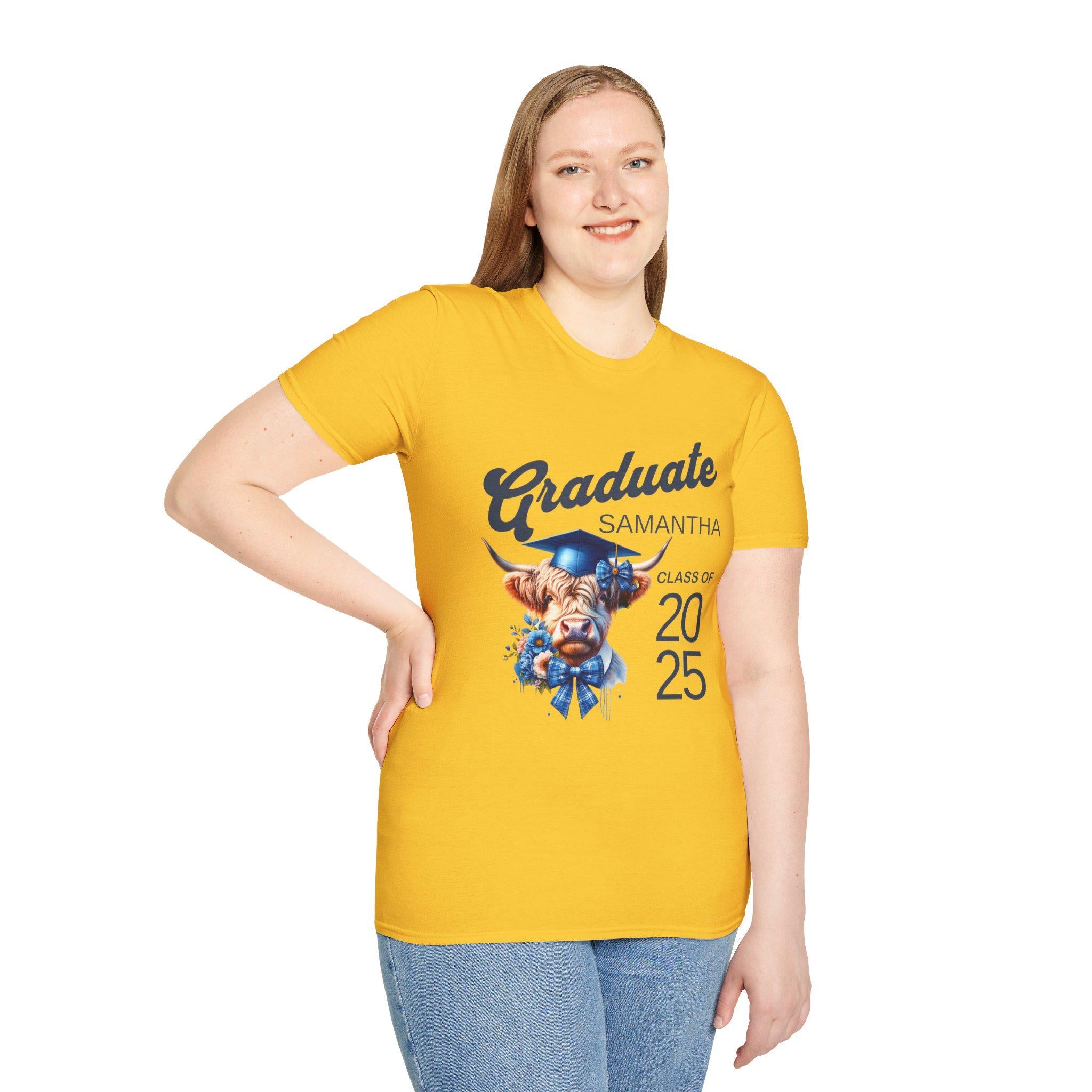 Graduation T-Shirt with Custom Name, Personalized Graduate Shirt, Graduation Gift, High School College Graduation Apparel, Coquette Bow Cow
