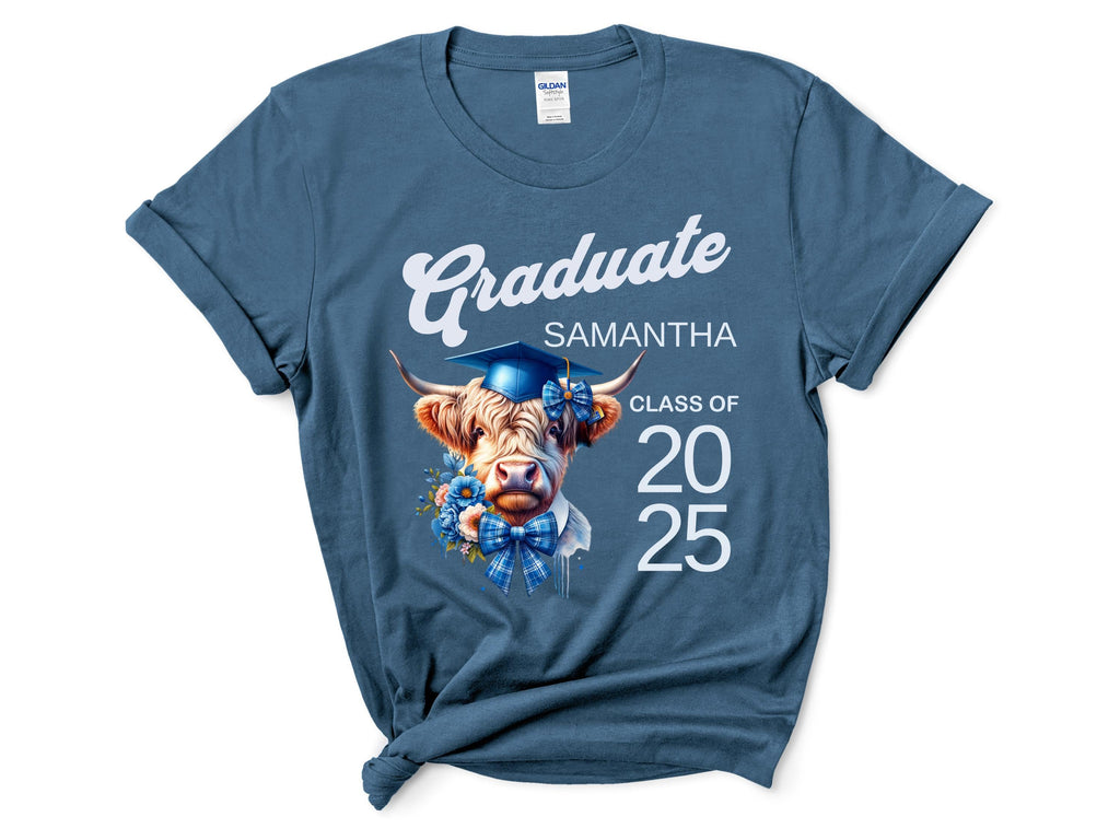 Graduation T-Shirt with Custom Name, Personalized Graduate Shirt, Graduation Gift, High School College Graduation Apparel, Coquette Bow Cow