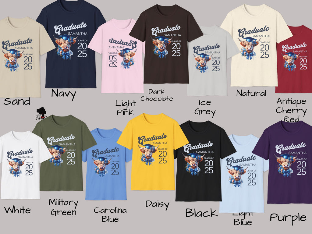 Graduation T-Shirt with Custom Name, Personalized Graduate Shirt, Graduation Gift, High School College Graduation Apparel, Coquette Bow Cow