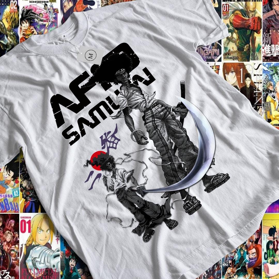 African Warrior Shirt | Black Samurai Tee, Tribal Warrior T-Shirt, Afro Ninja Apparel, Ebony Swordsman Drip, Afro Anime Design