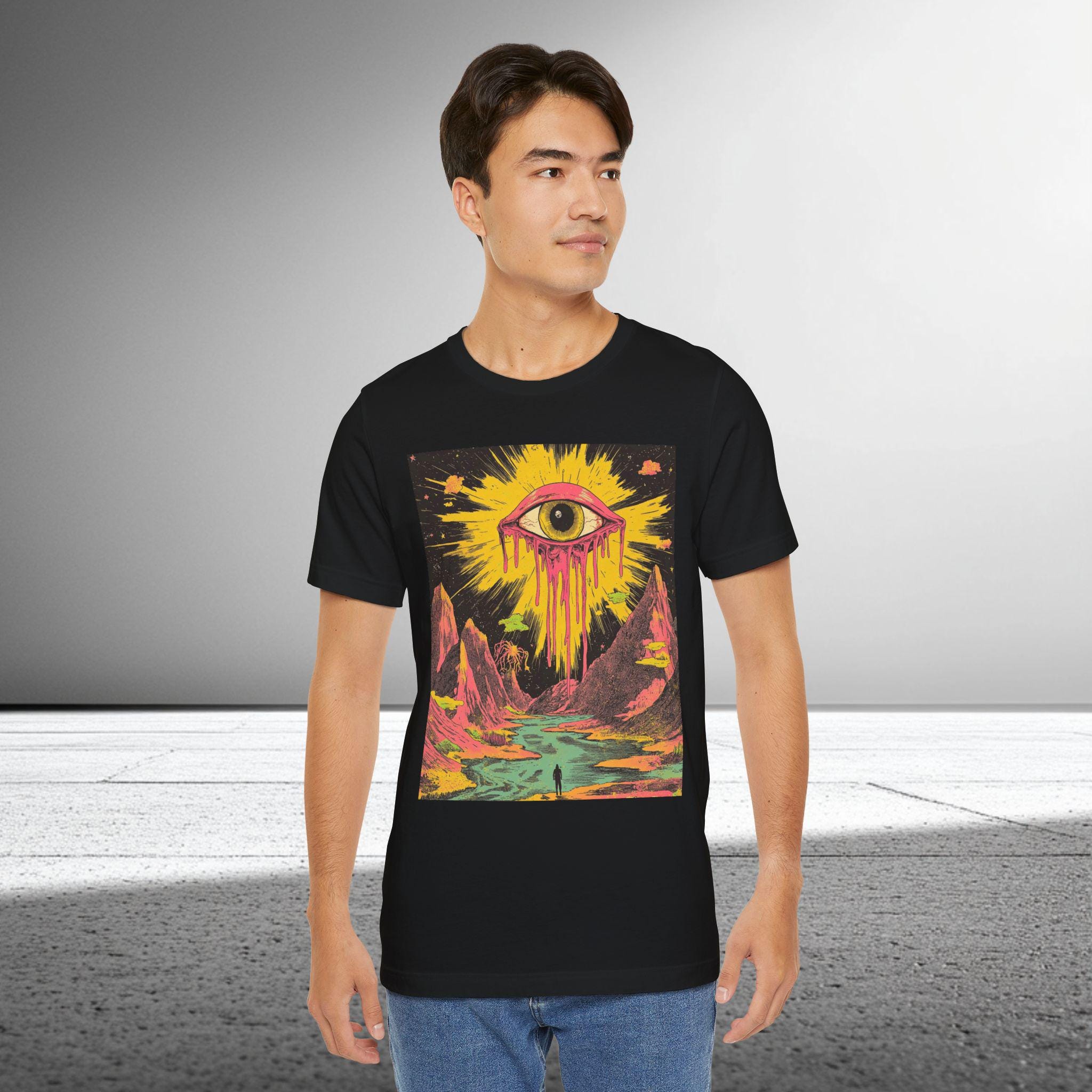 Melting Sun Eye T-Shirt | Psychedelic Apparel | Surreal Cosmic Drip Art, Trippy Vision Landscape | Bella Canvas Shirt XS to 5XL