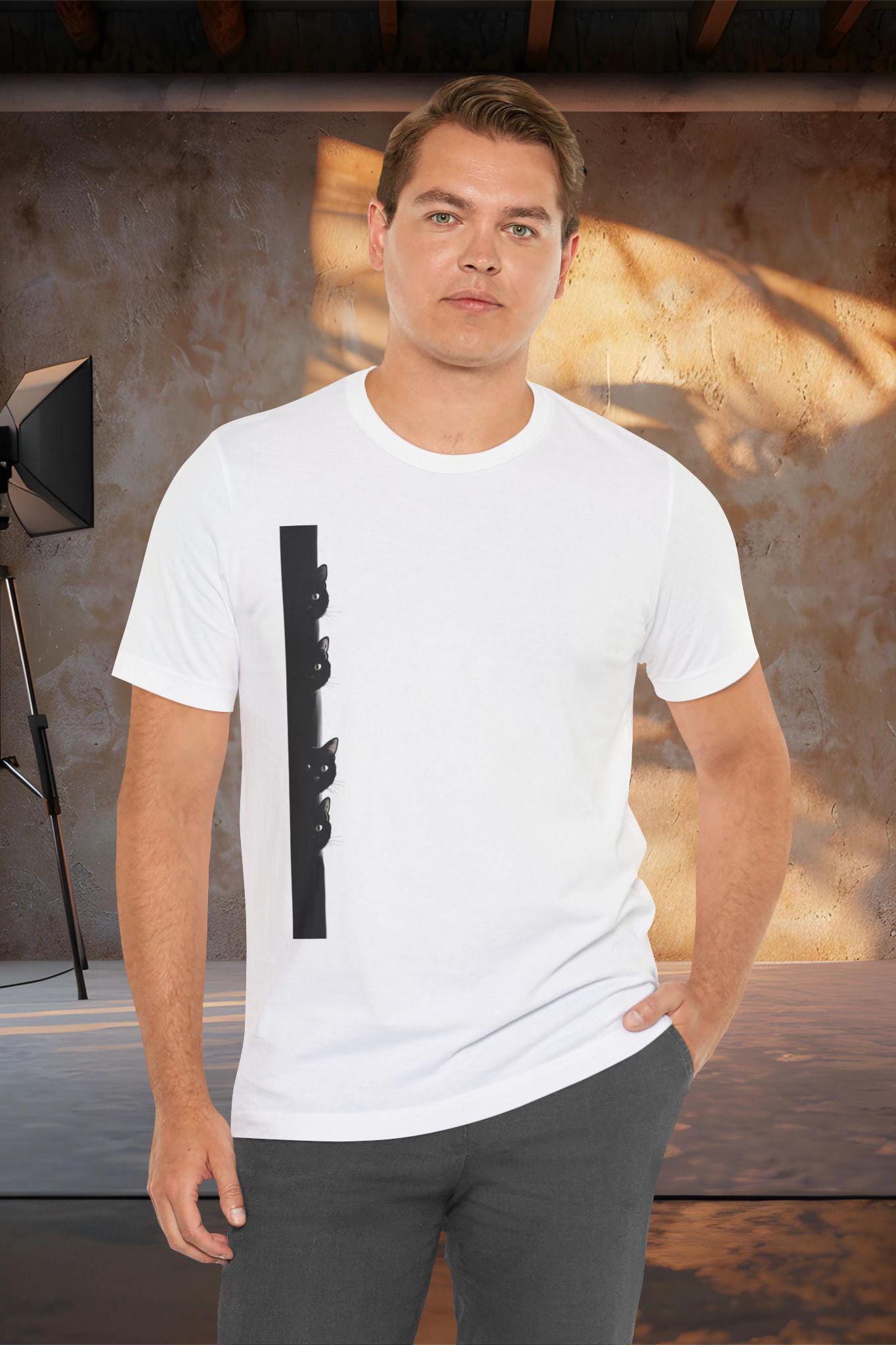 peeking cat shirt, Black Cats TShirt, Minimalist Cat Tee, Cute Gothic Apparel, Dark Aesthetic T-Shirt, Cat Fashion, Cats Apparel, Cat Lover.