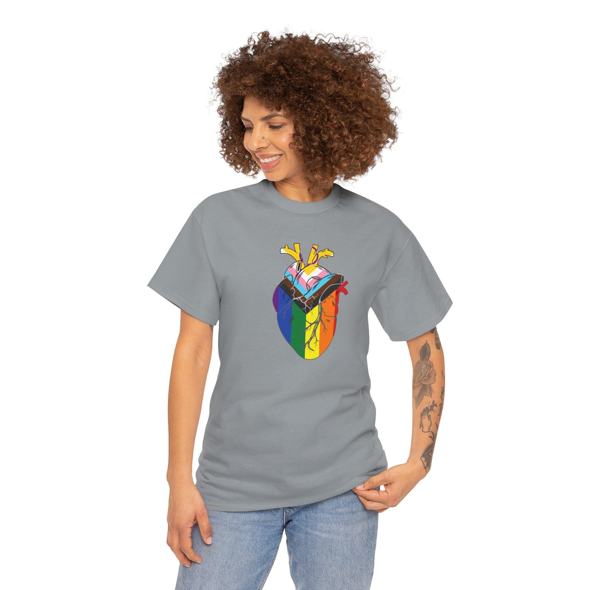 Customizable Pride Heart Tee, LGBTQ+ Shirt, Anatomical Heart, Medical Community Gift, Unisex Graphic Tee