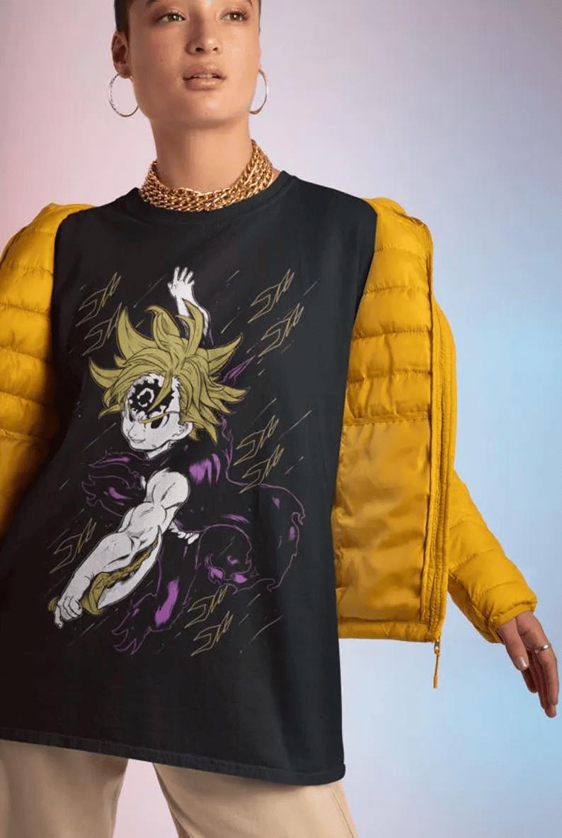 Unisex Meliodas T-Shirt, The Seven Deadly Sins T Shirt, Nanatsu no Taizai, Anime Shirt, Anime T-Shirt Retro Gaming Tees for Gamers, Unisex