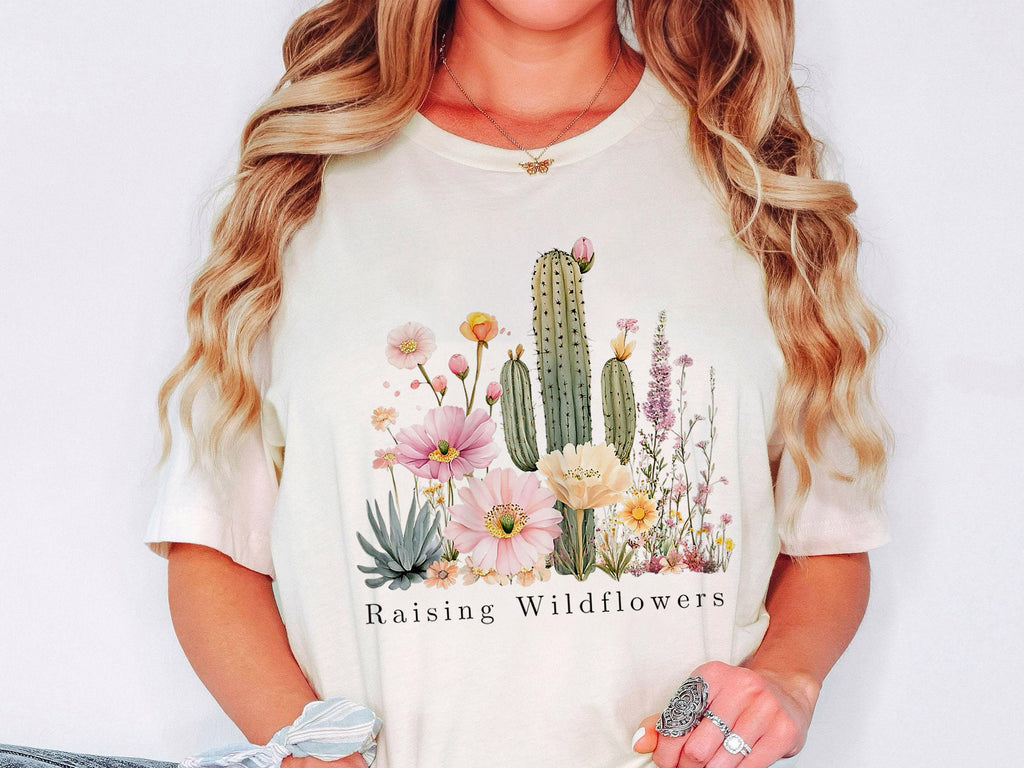 Raising Wildflowers Shirt, Boho Desert Flowers T-shirt, Motherhood Graphic Tee Gift, Wildflower Aesthetic Shirt, Nature Lover, Mom Life