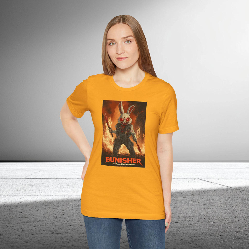Funny Killer Rabbit Apparel | The Bunisher Killer Bunny T-Shirt | Horror Bunny Tee | You Messed With Wrong Rabbit Shirt | Halloween Tee