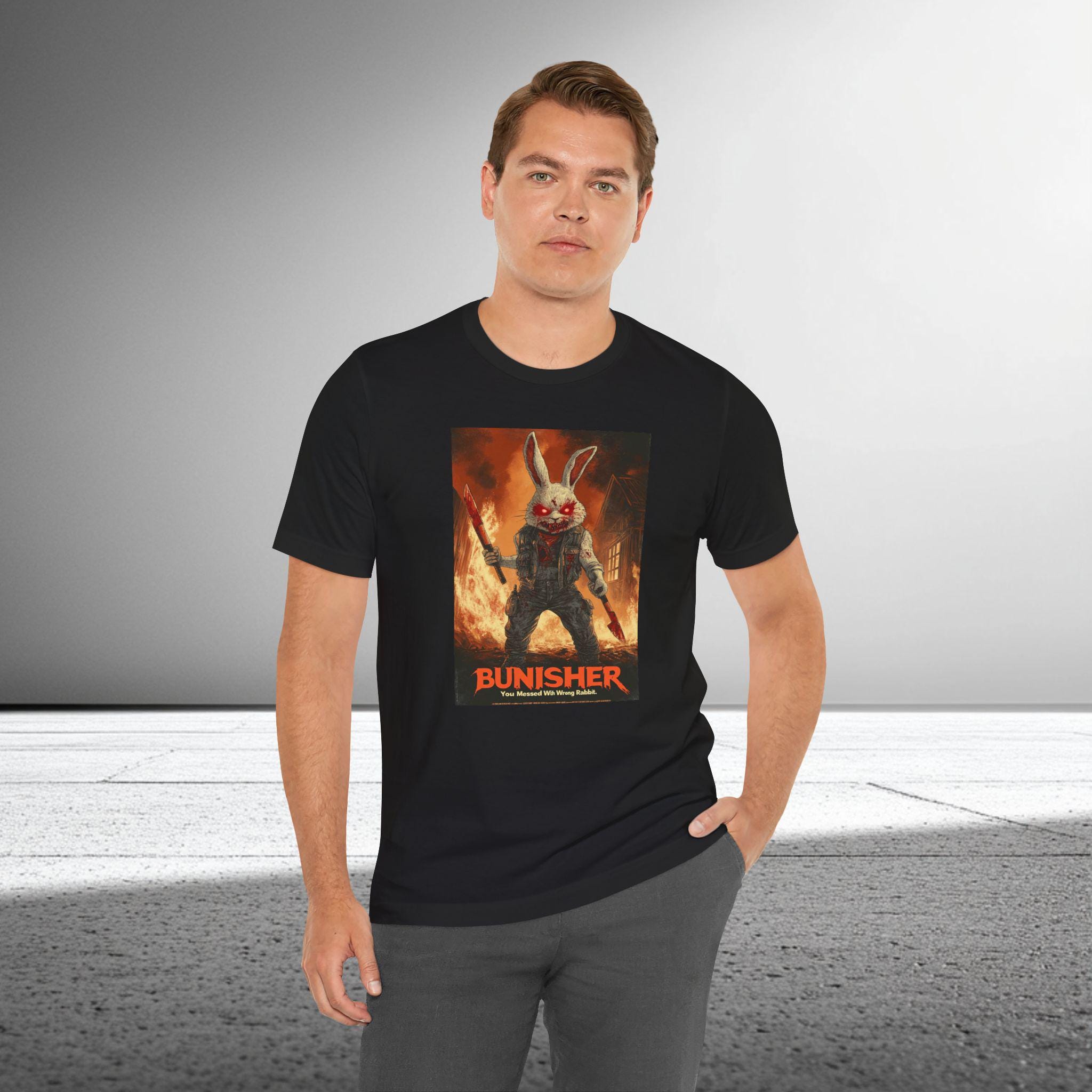 Funny Killer Rabbit Apparel | The Bunisher Killer Bunny T-Shirt | Horror Bunny Tee | You Messed With Wrong Rabbit Shirt | Halloween Tee