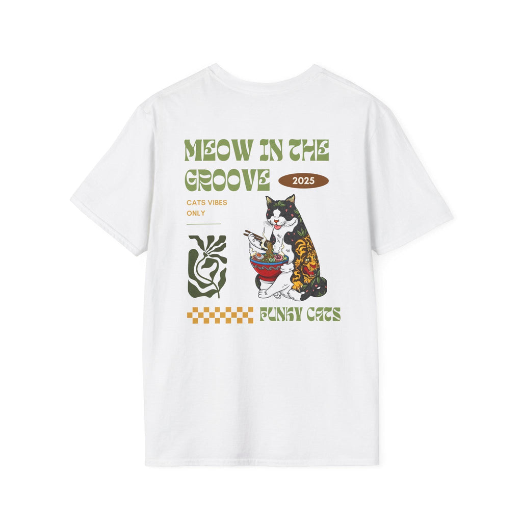 Cute Cat Ramen T-Shirt, Meow in the Groove, Funny Cats Gift, Pet Lover Apparel, Cat Mom Gift
