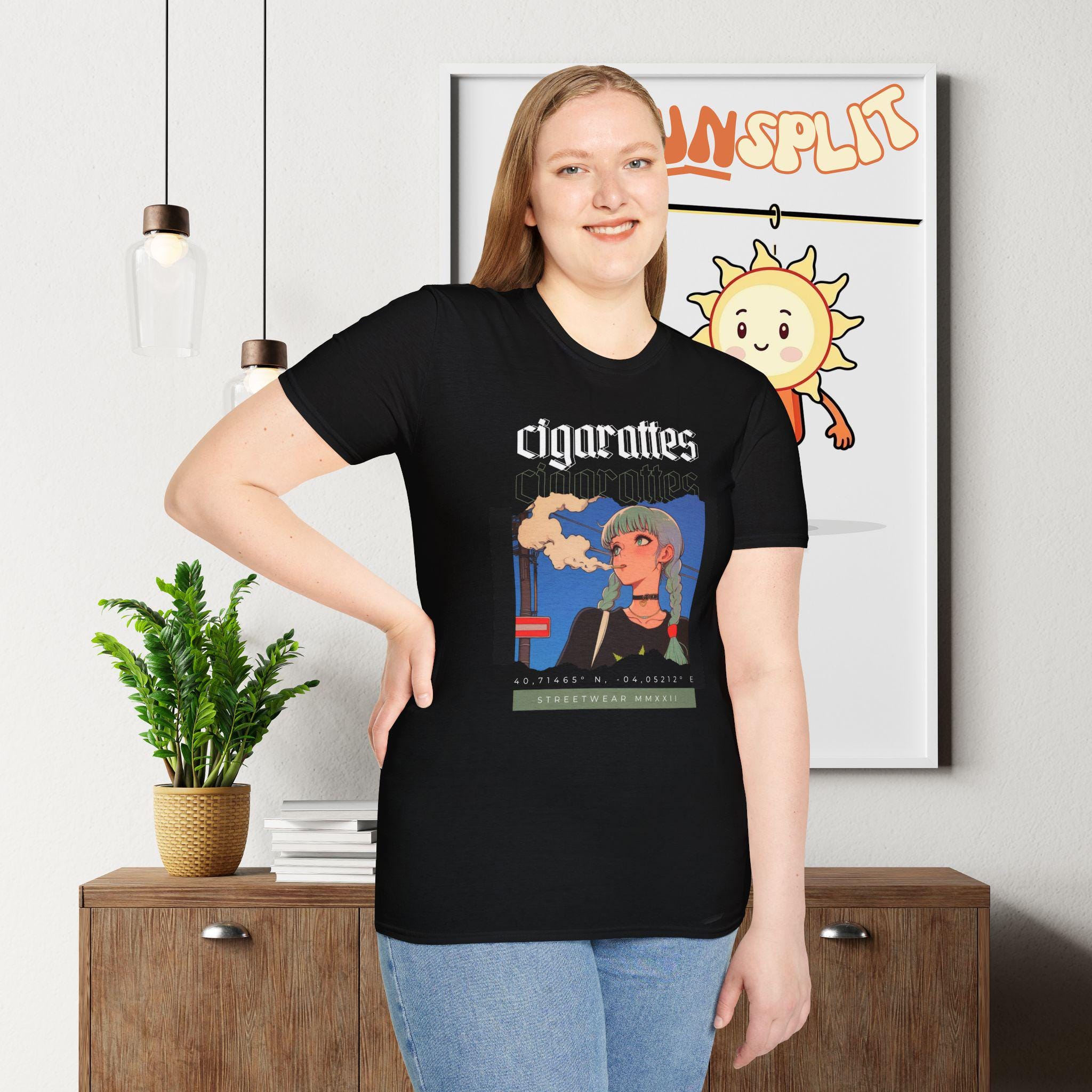 Trendy Graphic Cigarettes Design, Anime Streetwear Lovers, Smoker, Urban Outfit, Casual Style