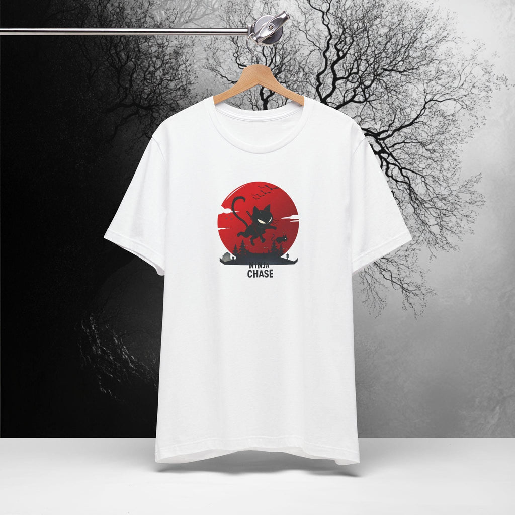 Ninja Cat Chasing Mouse Funny T-Shirt | Ninja Cat Apparel | Funny Kitten Tee | Hilarious Gift for Kitten Lover | Bella Canvas XS to 5XL
