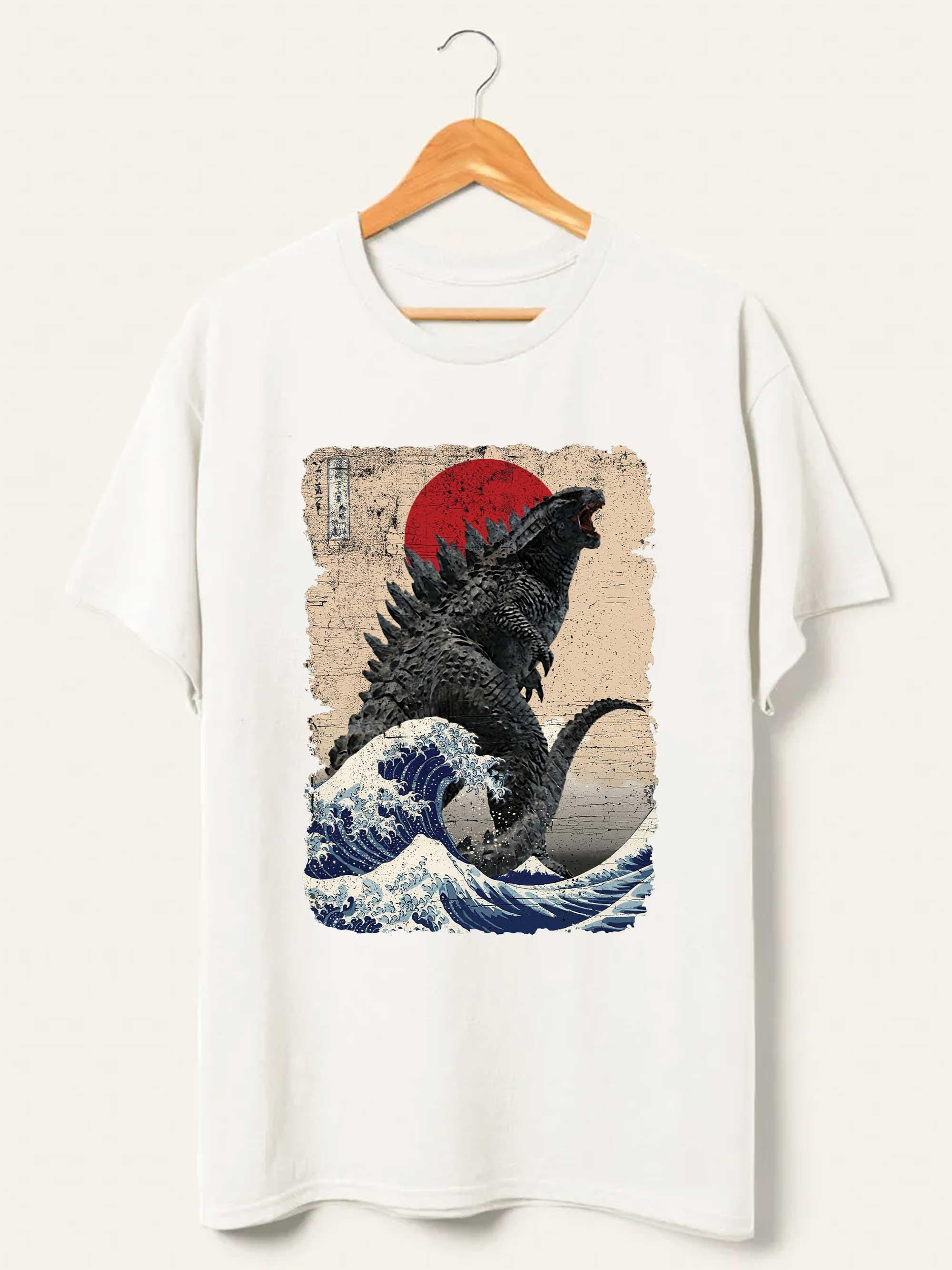 Vintage Japanese Godzilla Great Wave T-Shirt, Godzilla and the Wave Youth Shirt, King of the Monsters Adult Youth Kids Shirt