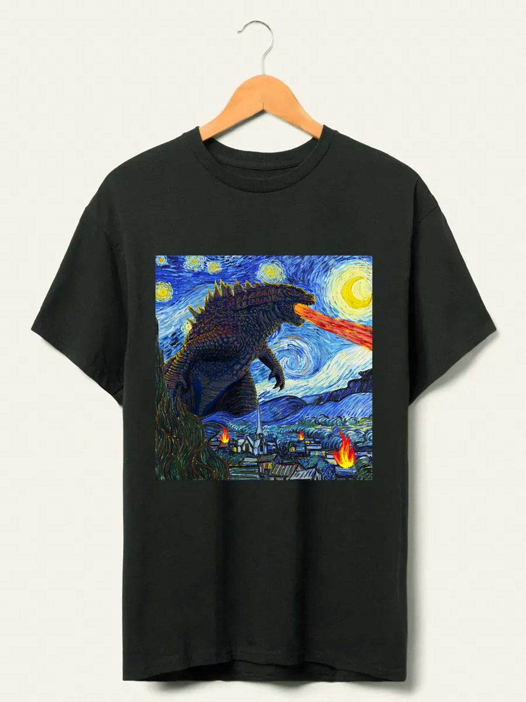Vintage Godzilla Starry Night Shirt, Godzilla Van Gogh Starry Night Youth Kid's Shirt, Monster Sweatshirt, Dadzilla Shirt, Monsters Shirt