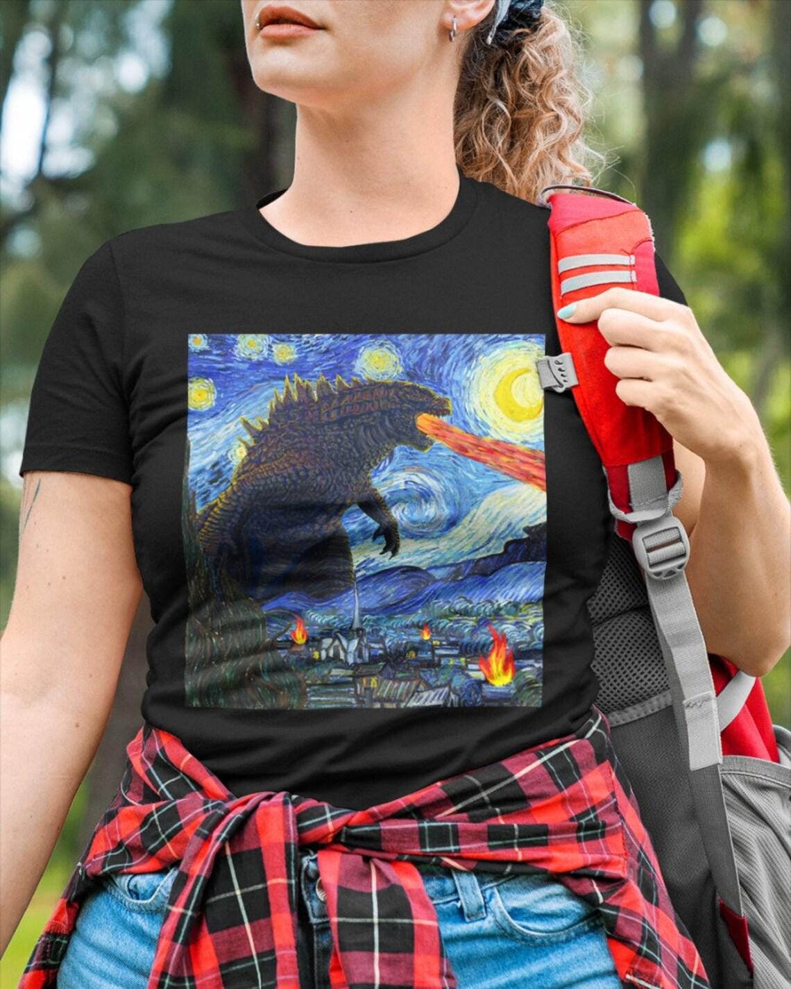 Vintage Godzilla Starry Night Shirt, Godzilla Van Gogh Starry Night Youth Kid's Shirt, Monster Sweatshirt, Dadzilla Shirt, Monsters Shirt