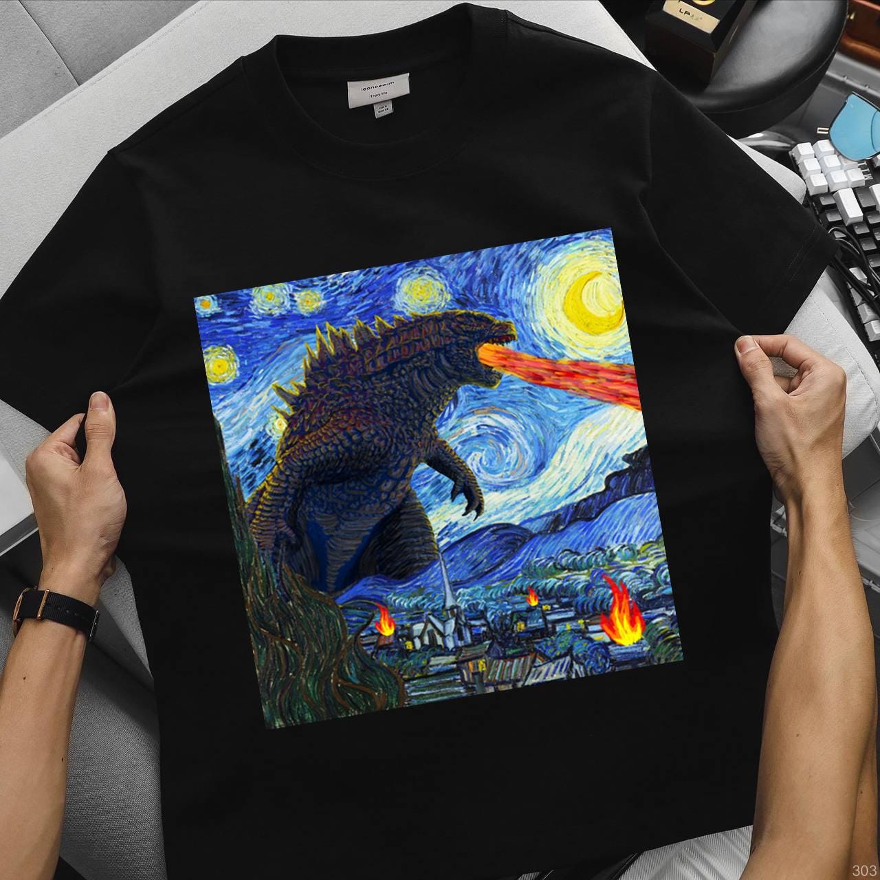 Vintage Godzilla Starry Night Shirt, Godzilla Van Gogh Starry Night Youth Kid's Shirt, Monster Sweatshirt, Dadzilla Shirt, Monsters Shirt