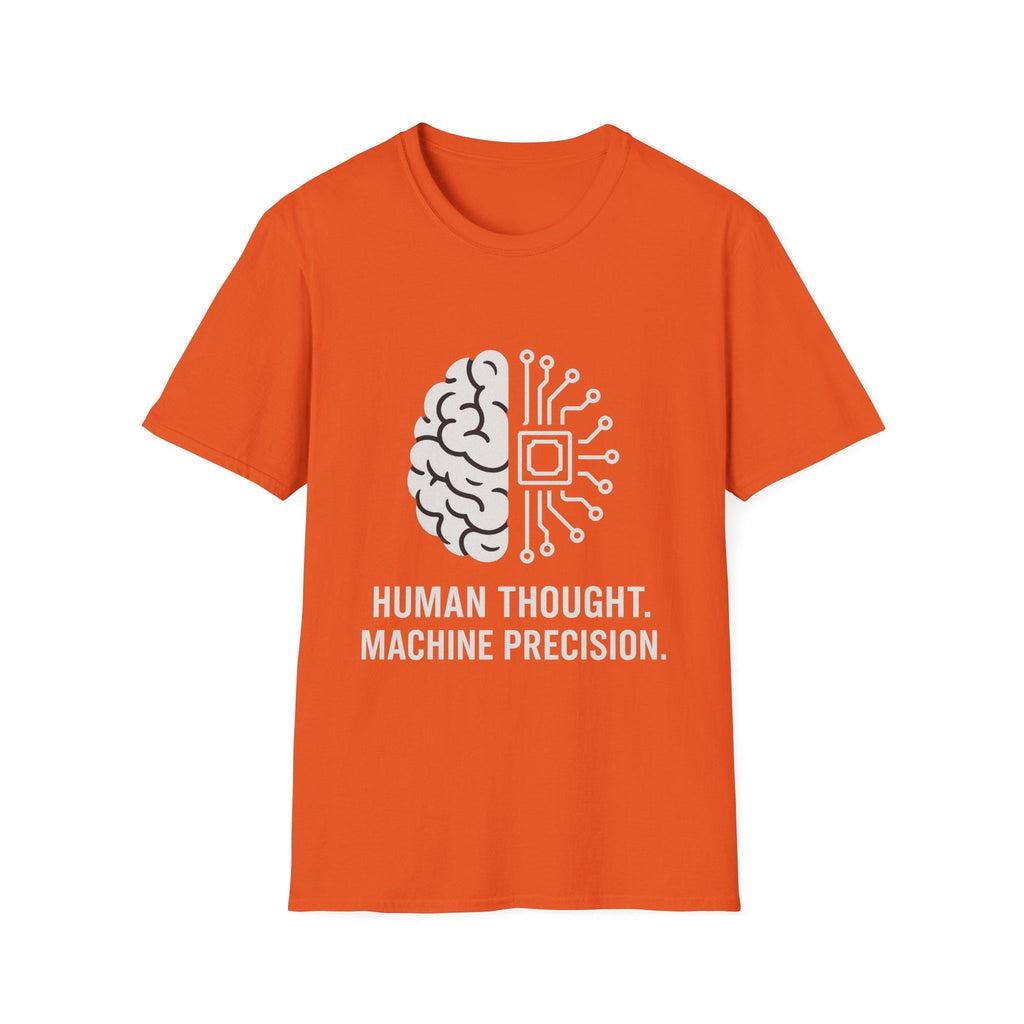 Inspirational Unisex Softstyle T-Shirt - Human Thought Machine Precision, Tech Shirt, Gift for Geeks, Brain and AI Themed Apparel, Casual