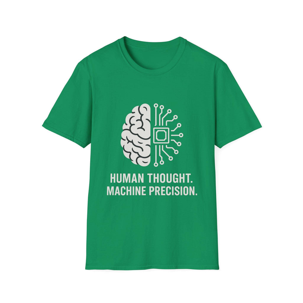 Inspirational Unisex Softstyle T-Shirt - Human Thought Machine Precision, Tech Shirt, Gift for Geeks, Brain and AI Themed Apparel, Casual