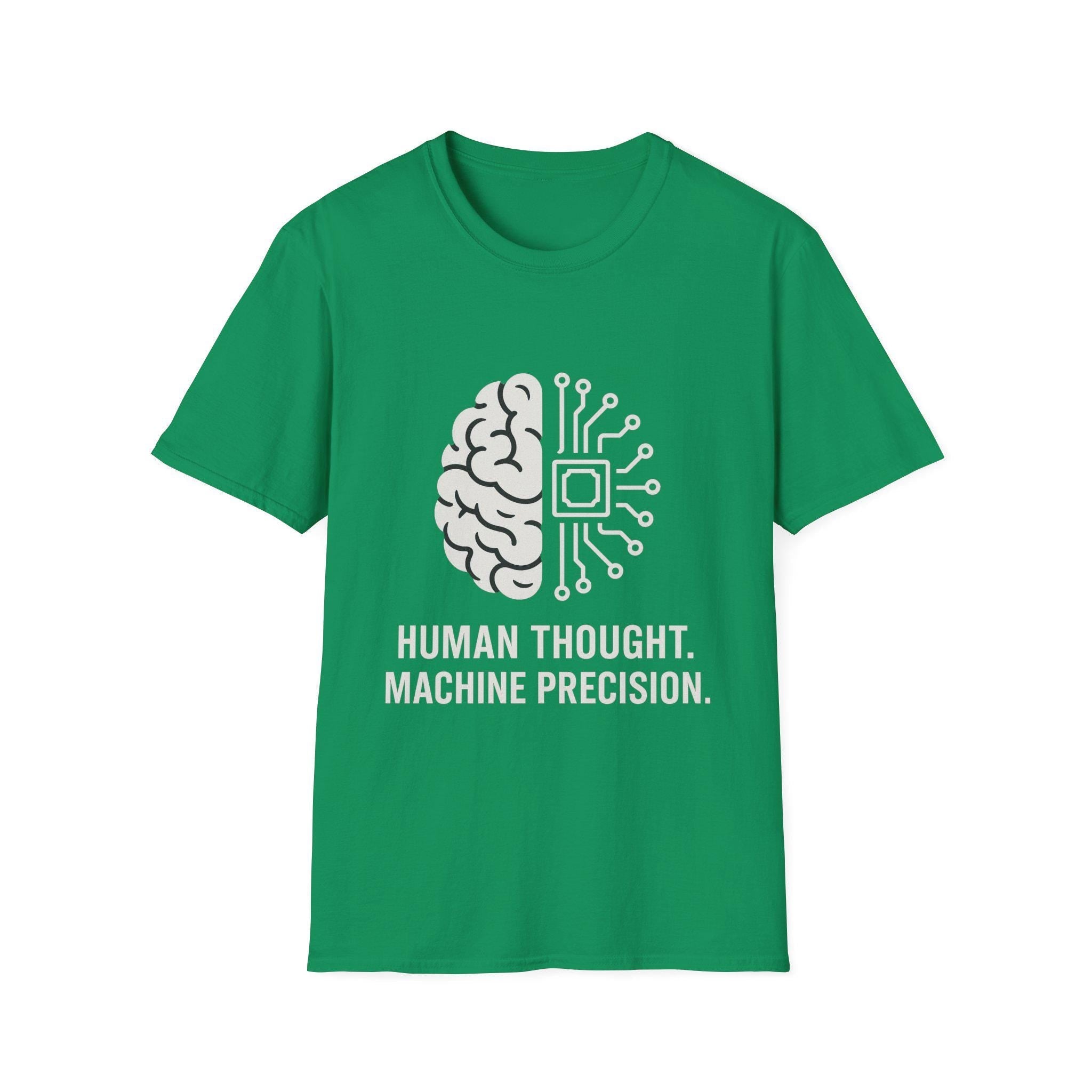 Inspirational Unisex Softstyle T-Shirt - Human Thought Machine Precision, Tech Shirt, Gift for Geeks, Brain and AI Themed Apparel, Casual