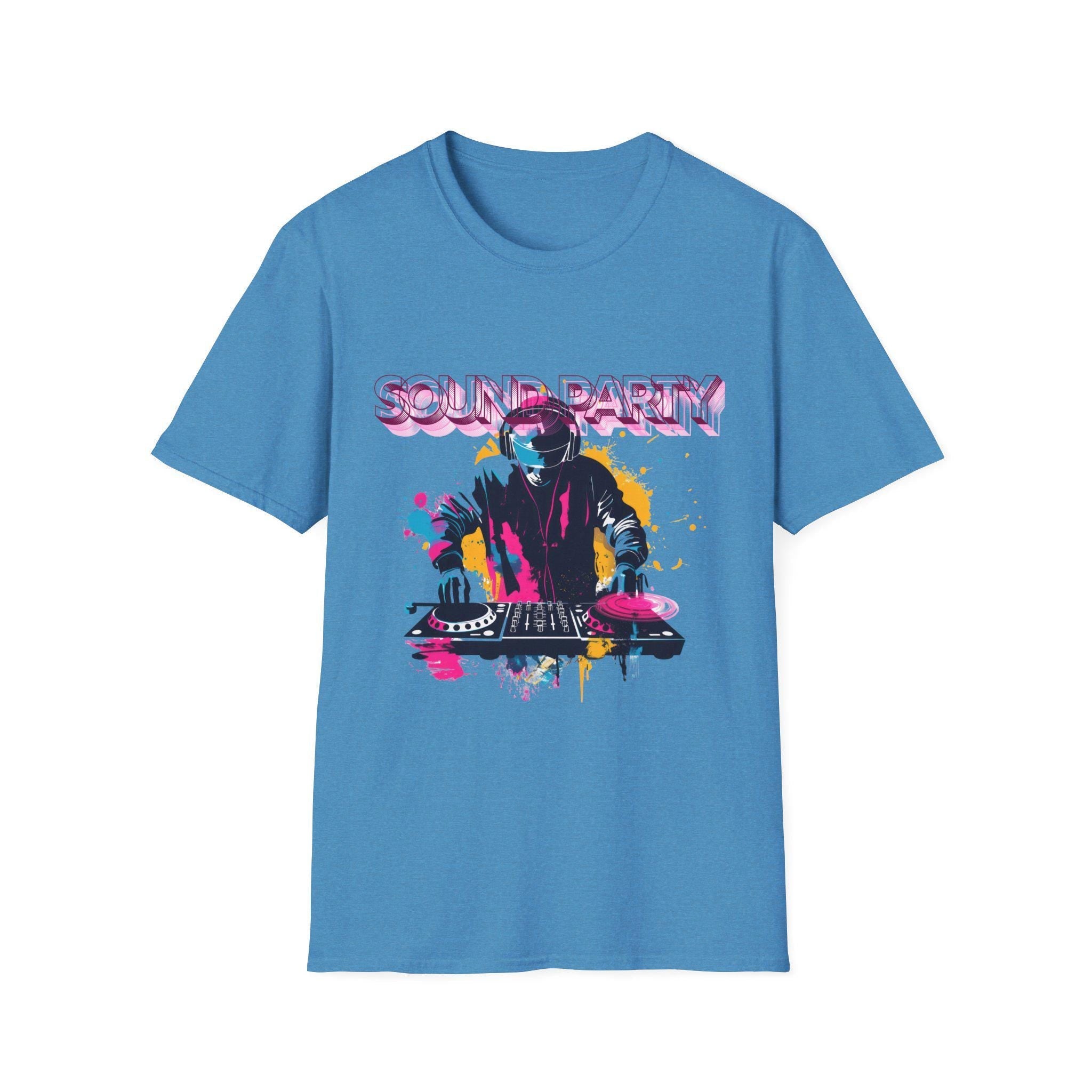 Vibrant DJ Graphic Tee, Unisex Softstyle T-Shirt for Music Lovers, Festival Attire, Gift for DJs and Party Goers, Casual Wear, Street Style
