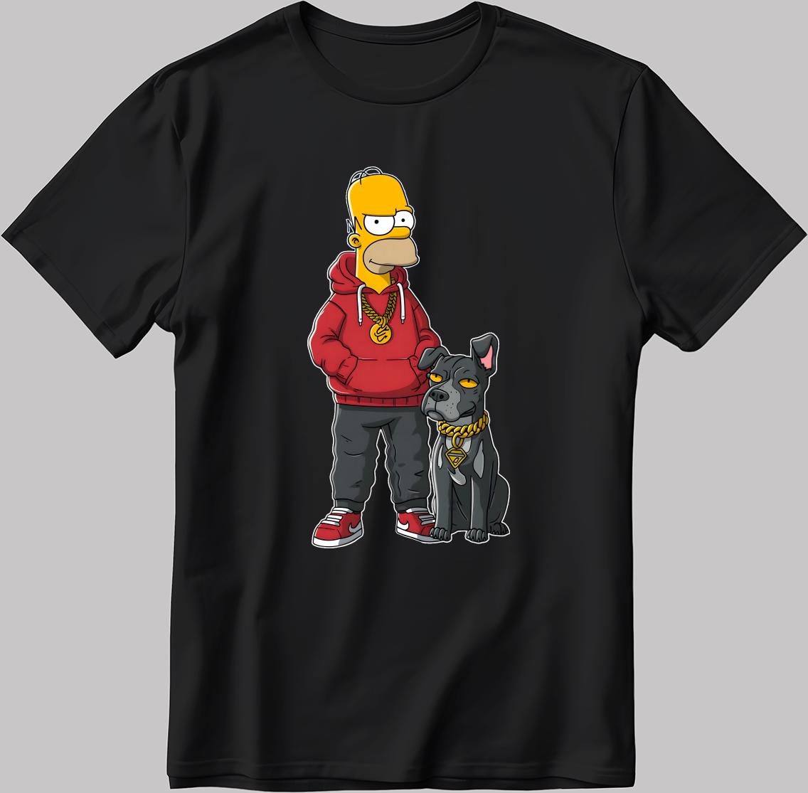 Homer and dog, The Simpsons Short Sleeve White-Black Men's / Women's T Shirt P306