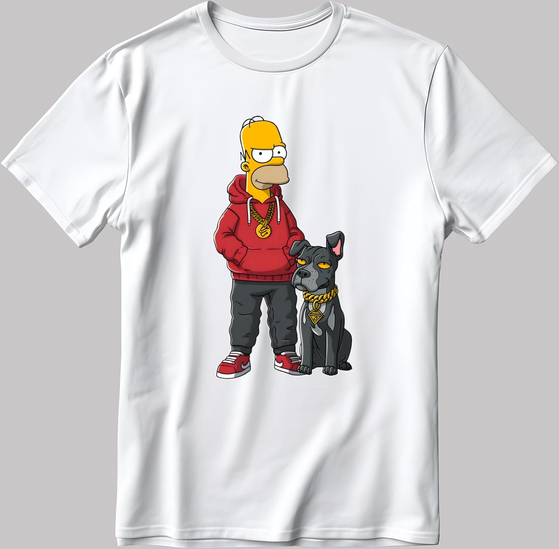 Homer and dog, The Simpsons Short Sleeve White-Black Men's / Women's T Shirt P306