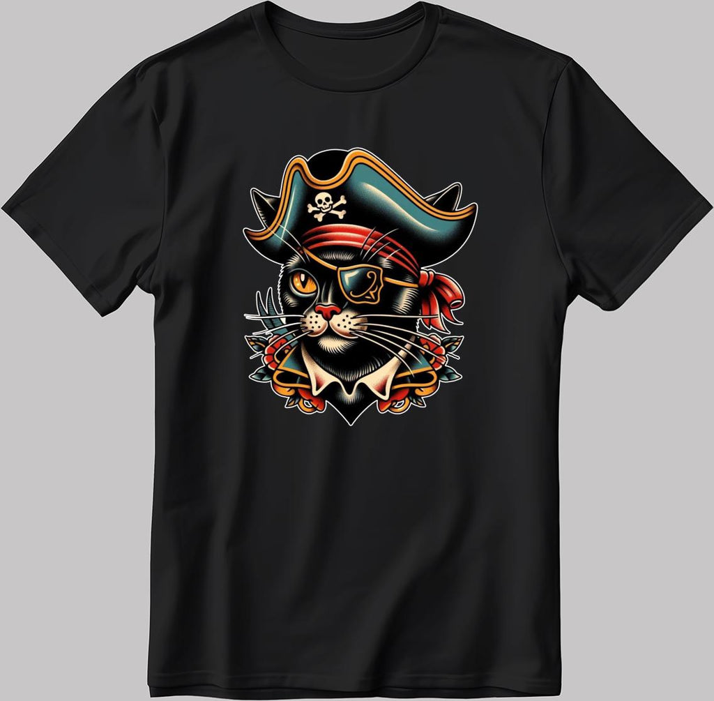 Pirate Cat Short Sleeve White-Black Men's / Women's T Shirt P313