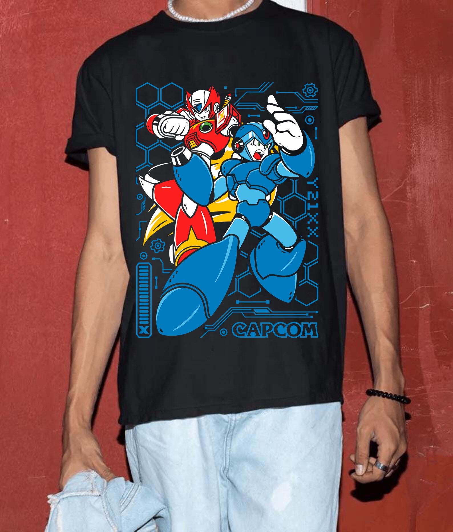 Unisex Mega Boy Rockman Cannon Premium Unisex T-shirt Mega Man Blue Bomber Gaming Shirt
