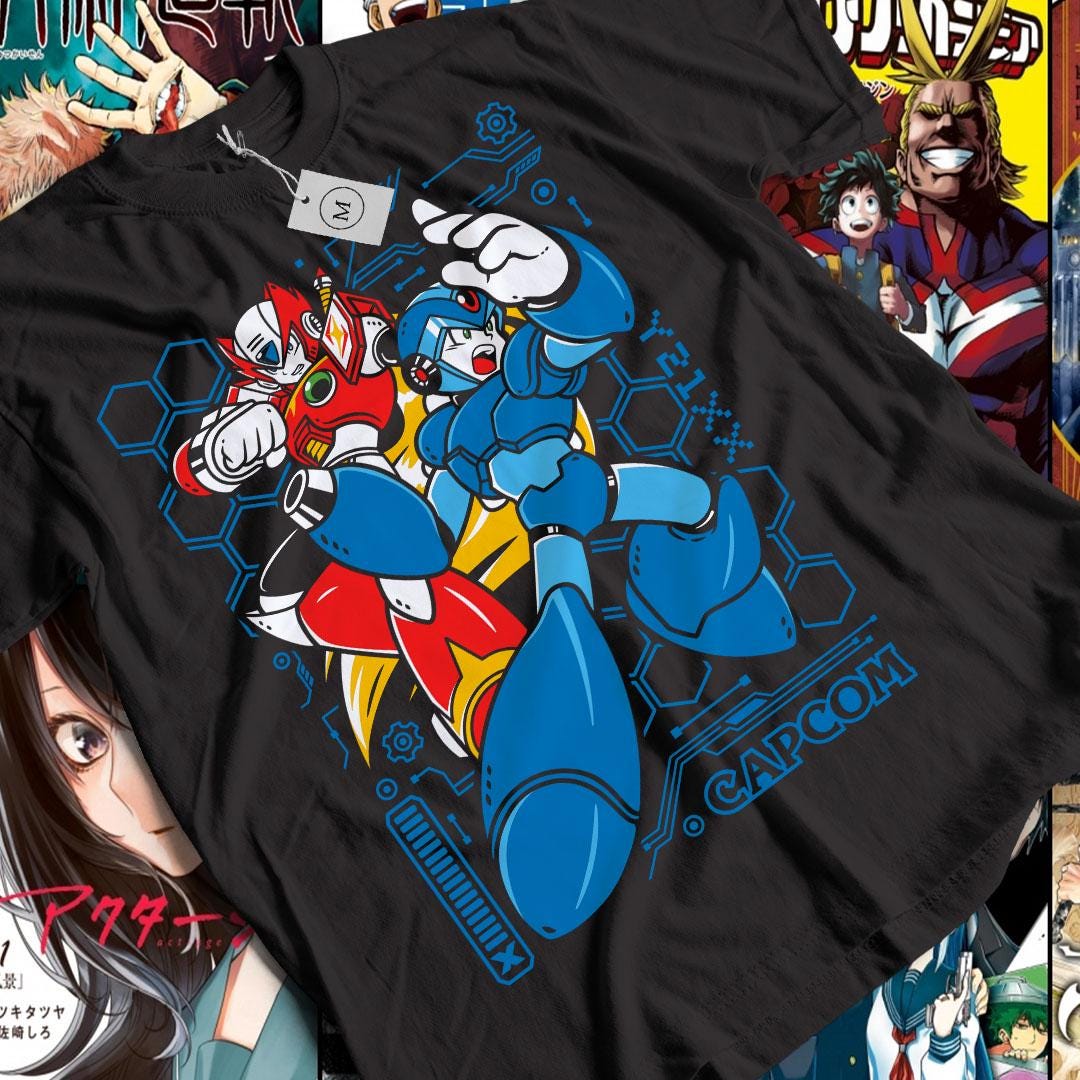 Unisex Mega Boy Rockman Cannon Premium Unisex T-shirt Mega Man Blue Bomber Gaming Shirt