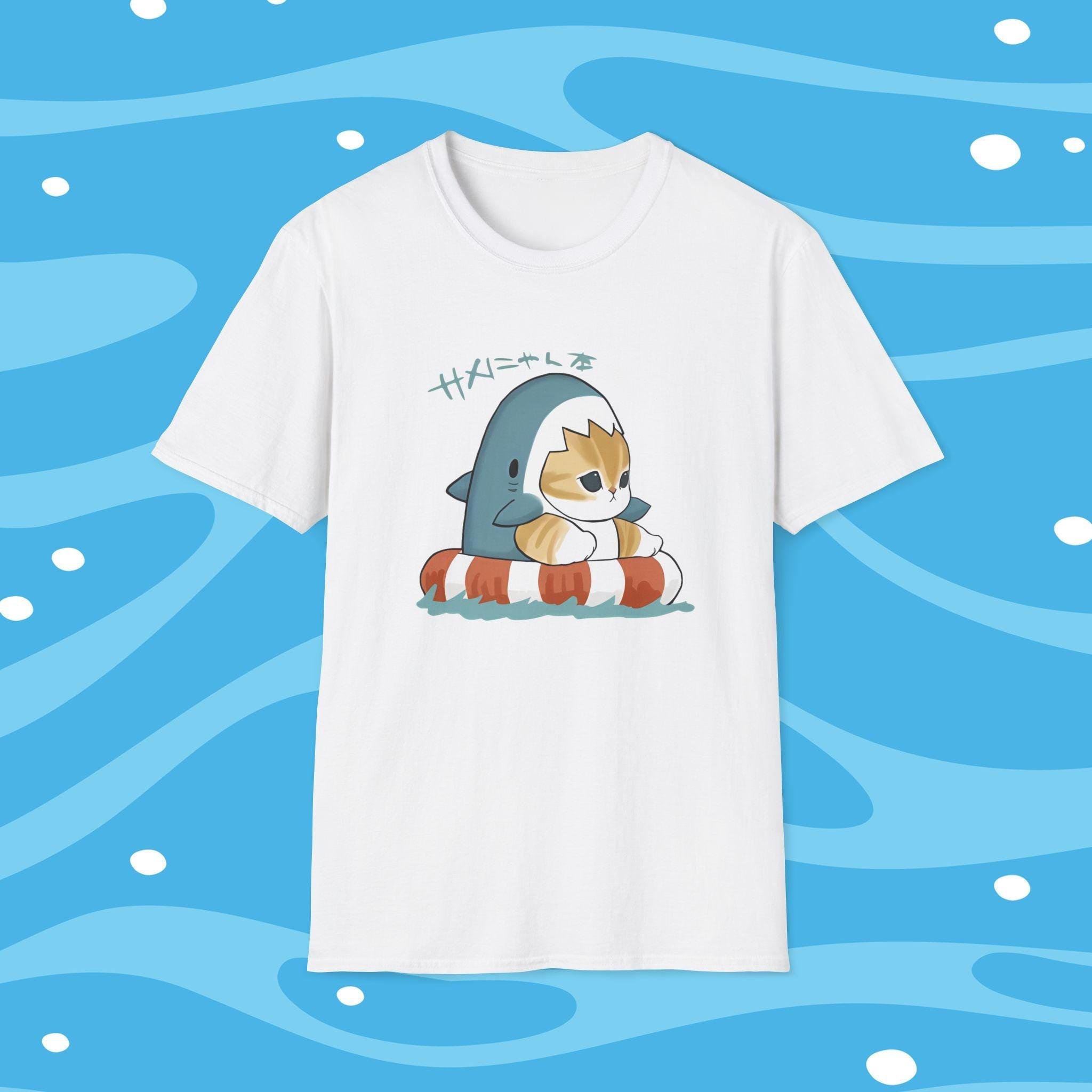 Kawaii Shark Mofusand T-Shirt | Cute Cat Graphic Tee | Aesthetic Unisex Streetwear | Soft Pastel Japanese Style Tee | Harajuku Gift Idea