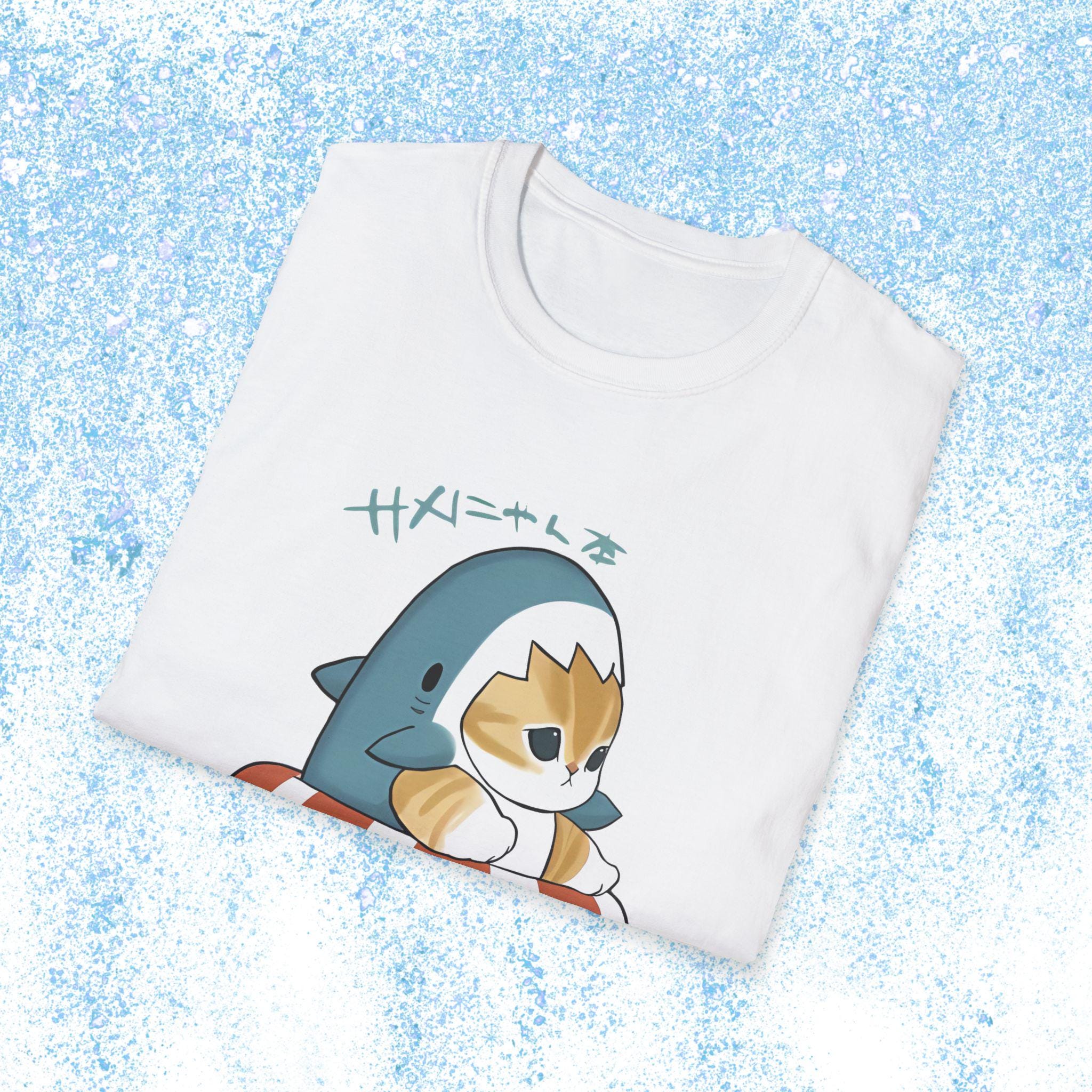 Kawaii Shark Mofusand T-Shirt | Cute Cat Graphic Tee | Aesthetic Unisex Streetwear | Soft Pastel Japanese Style Tee | Harajuku Gift Idea
