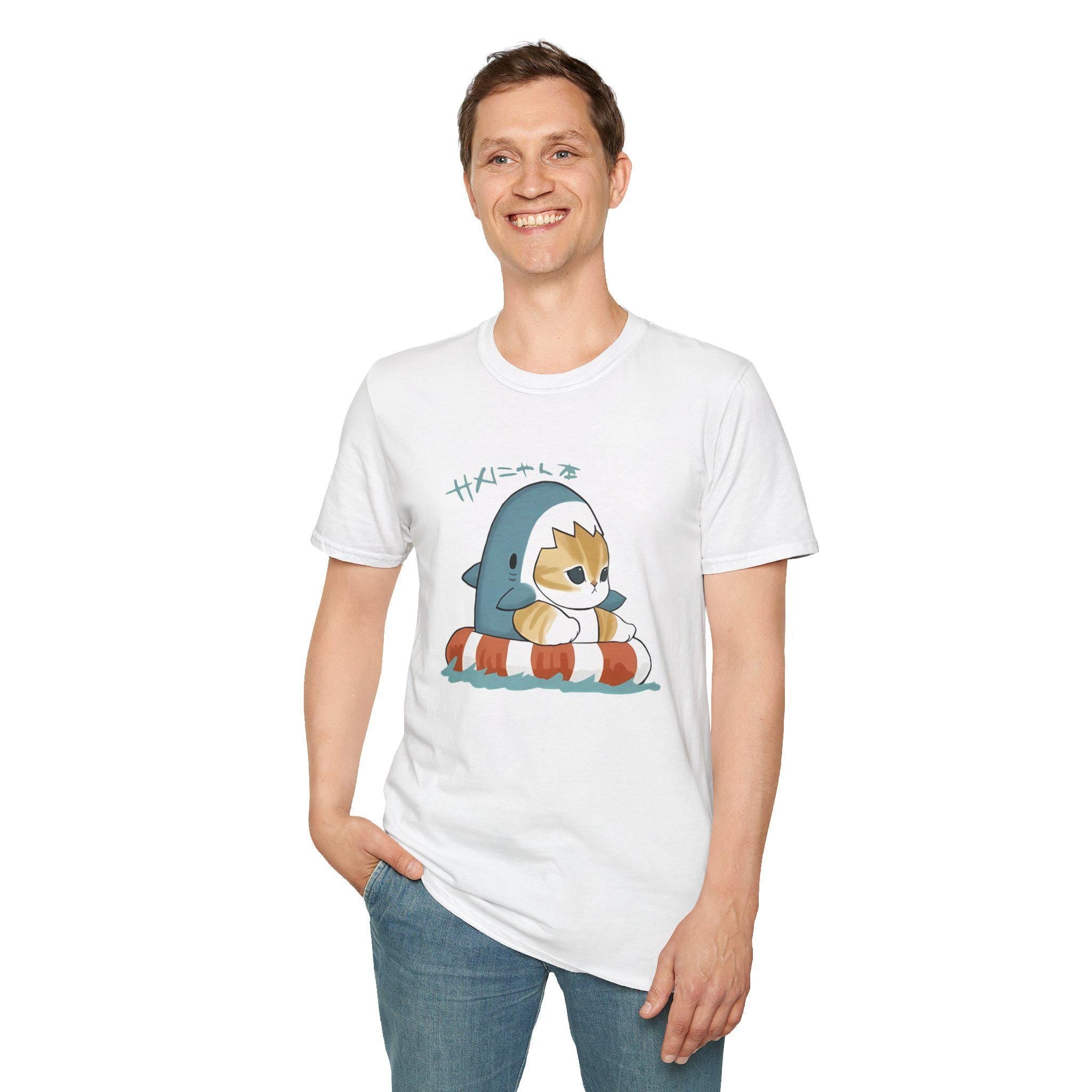 Kawaii Shark Mofusand T-Shirt | Cute Cat Graphic Tee | Aesthetic Unisex Streetwear | Soft Pastel Japanese Style Tee | Harajuku Gift Idea