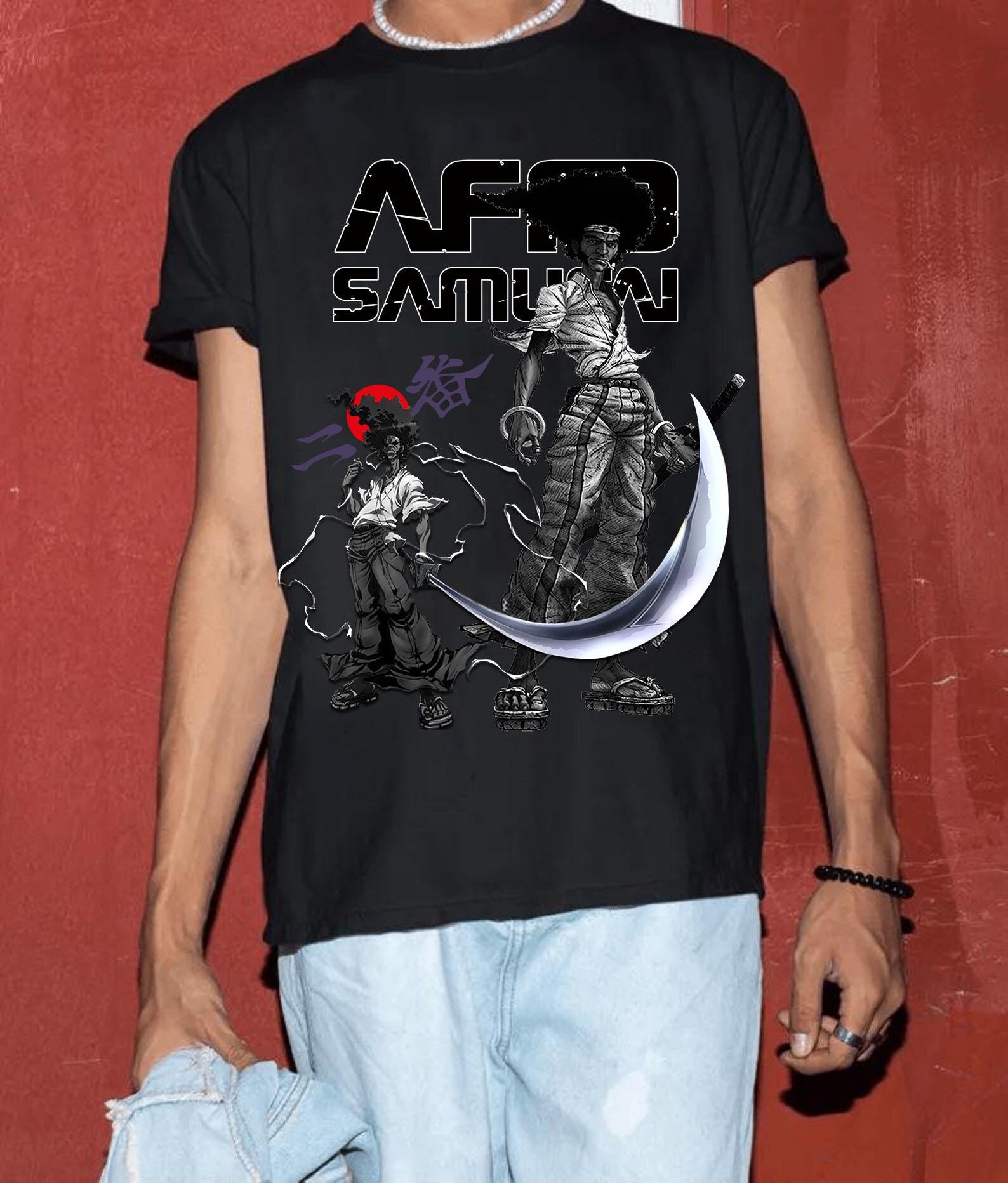 African Warrior Shirt | Black Samurai Tee, Tribal Warrior T-Shirt, Afro Ninja Apparel, Ebony Swordsman Drip, Afro Anime Design