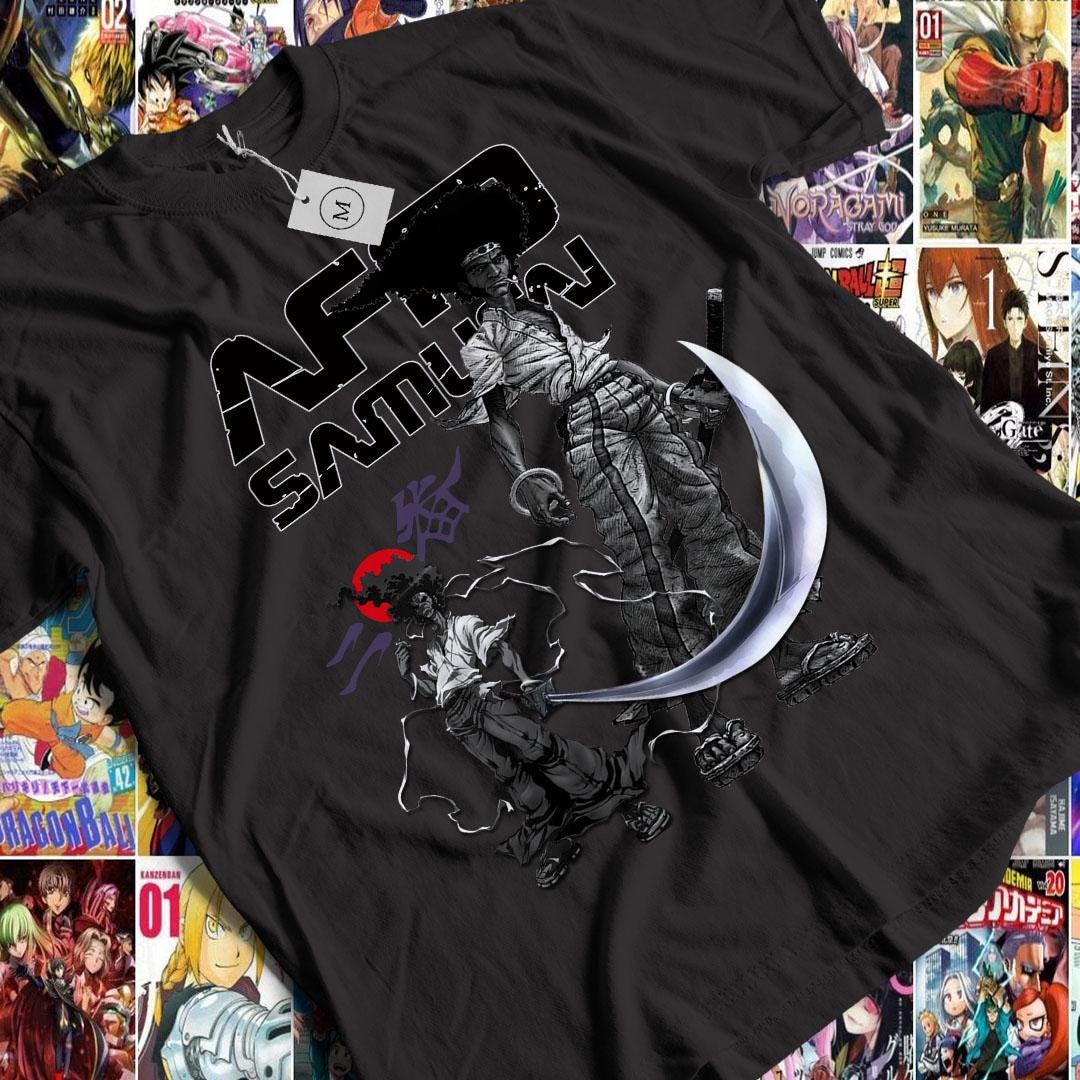 African Warrior Shirt | Black Samurai Tee, Tribal Warrior T-Shirt, Afro Ninja Apparel, Ebony Swordsman Drip, Afro Anime Design