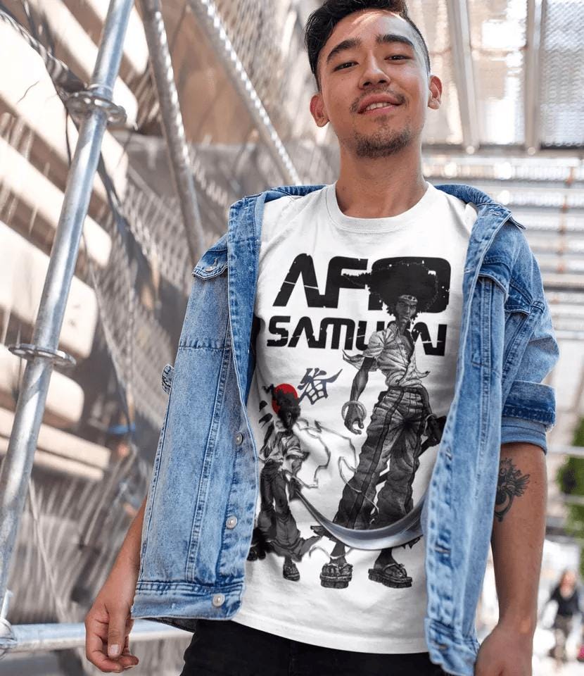 African Warrior Shirt | Black Samurai Tee, Tribal Warrior T-Shirt, Afro Ninja Apparel, Ebony Swordsman Drip, Afro Anime Design