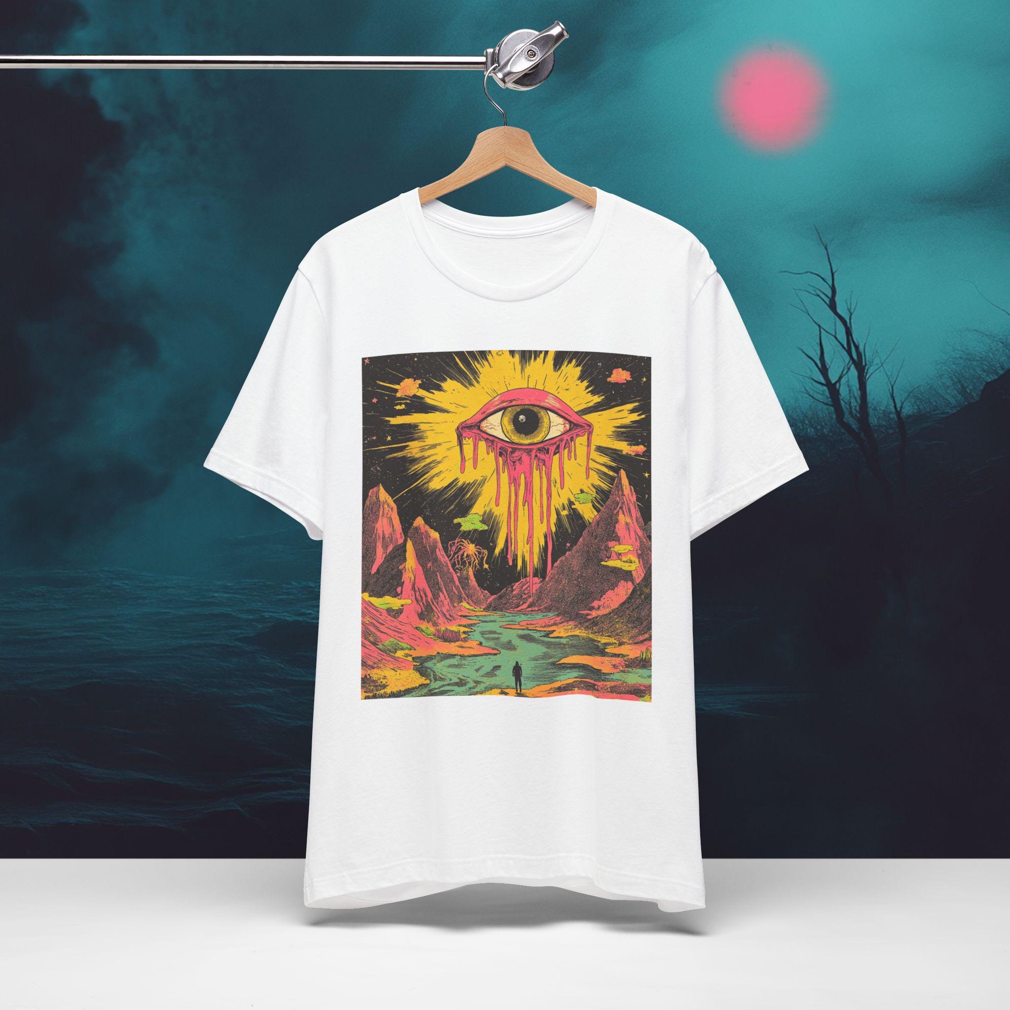 Melting Sun Eye T-Shirt | Psychedelic Apparel | Surreal Cosmic Drip Art, Trippy Vision Landscape | Bella Canvas Shirt XS to 5XL