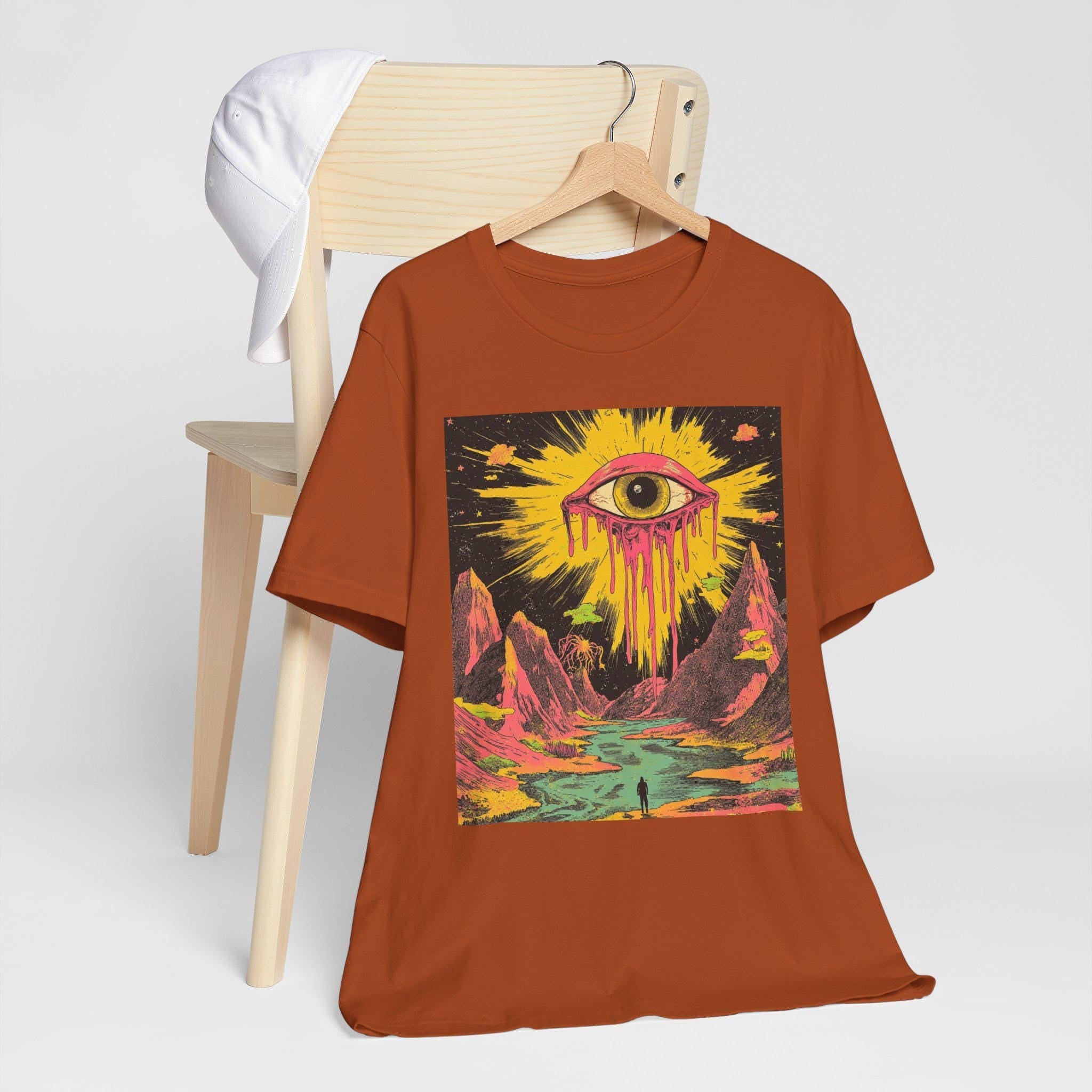 Melting Sun Eye T-Shirt | Psychedelic Apparel | Surreal Cosmic Drip Art, Trippy Vision Landscape | Bella Canvas Shirt XS to 5XL