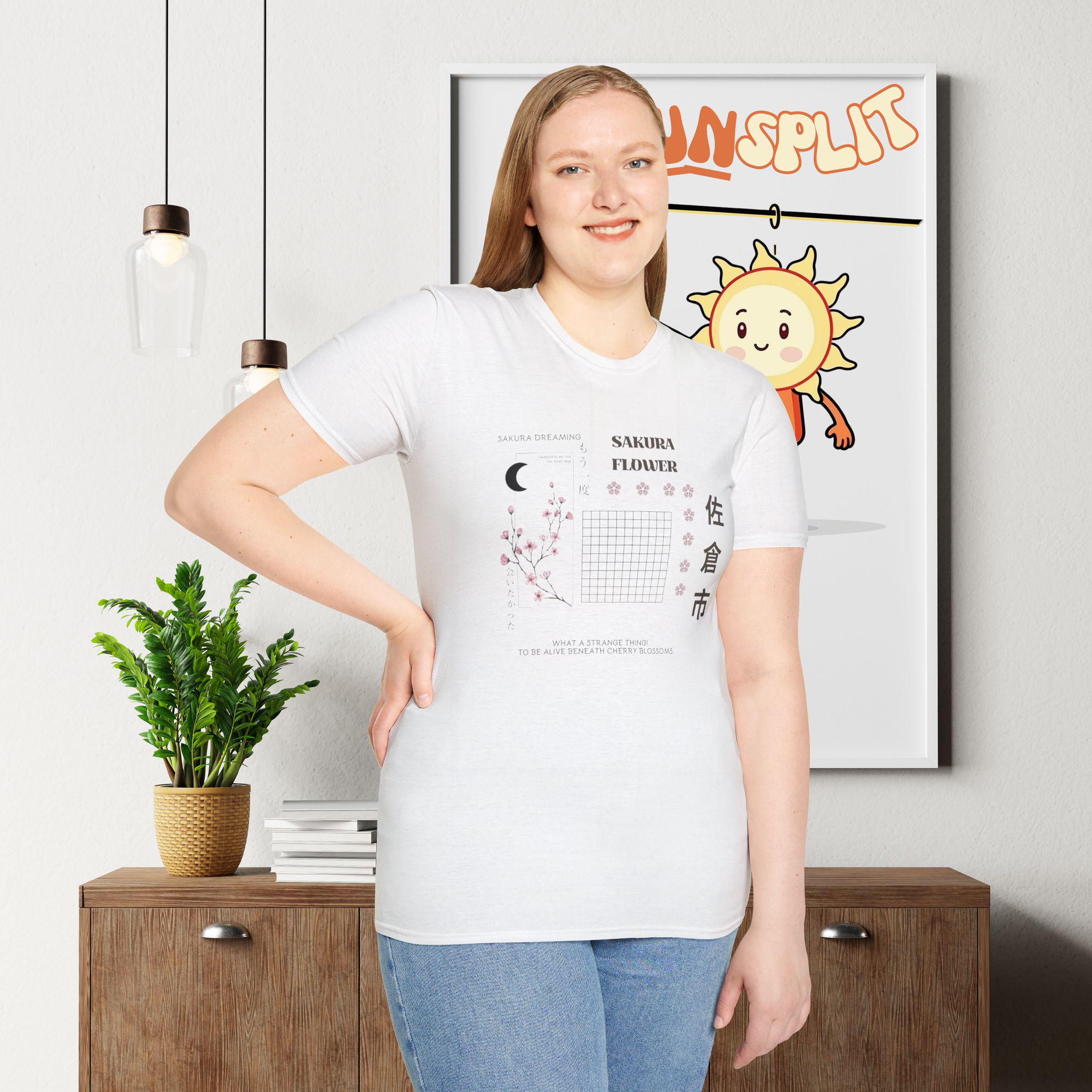 Sakura Flower Unisex T-Shirt, Softstyle Tee for Spring, Japanese Cherry Blossom Shirt, Gifts for Nature Lovers, Casual Wear