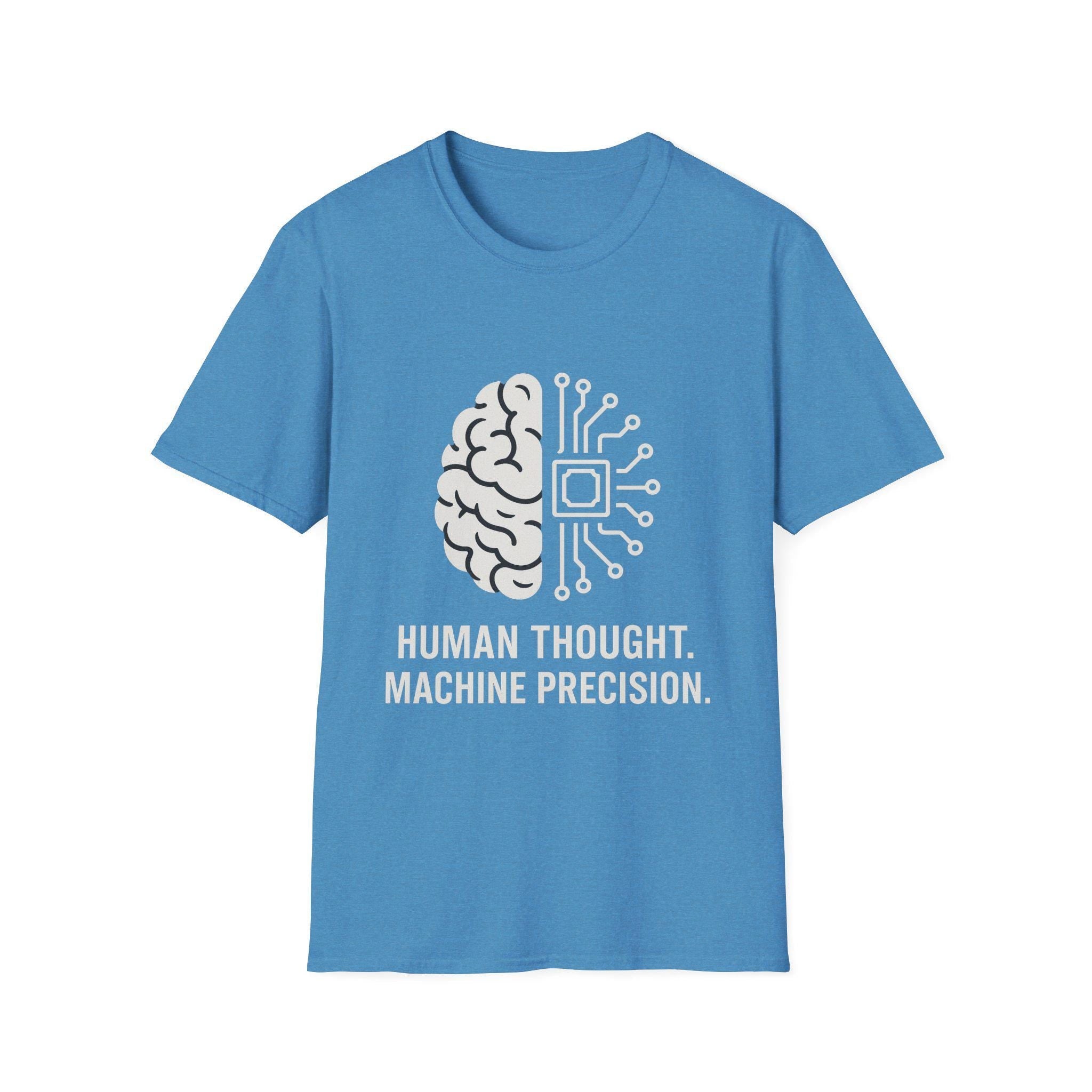 Inspirational Unisex Softstyle T-Shirt - Human Thought Machine Precision, Tech Shirt, Gift for Geeks, Brain and AI Themed Apparel, Casual