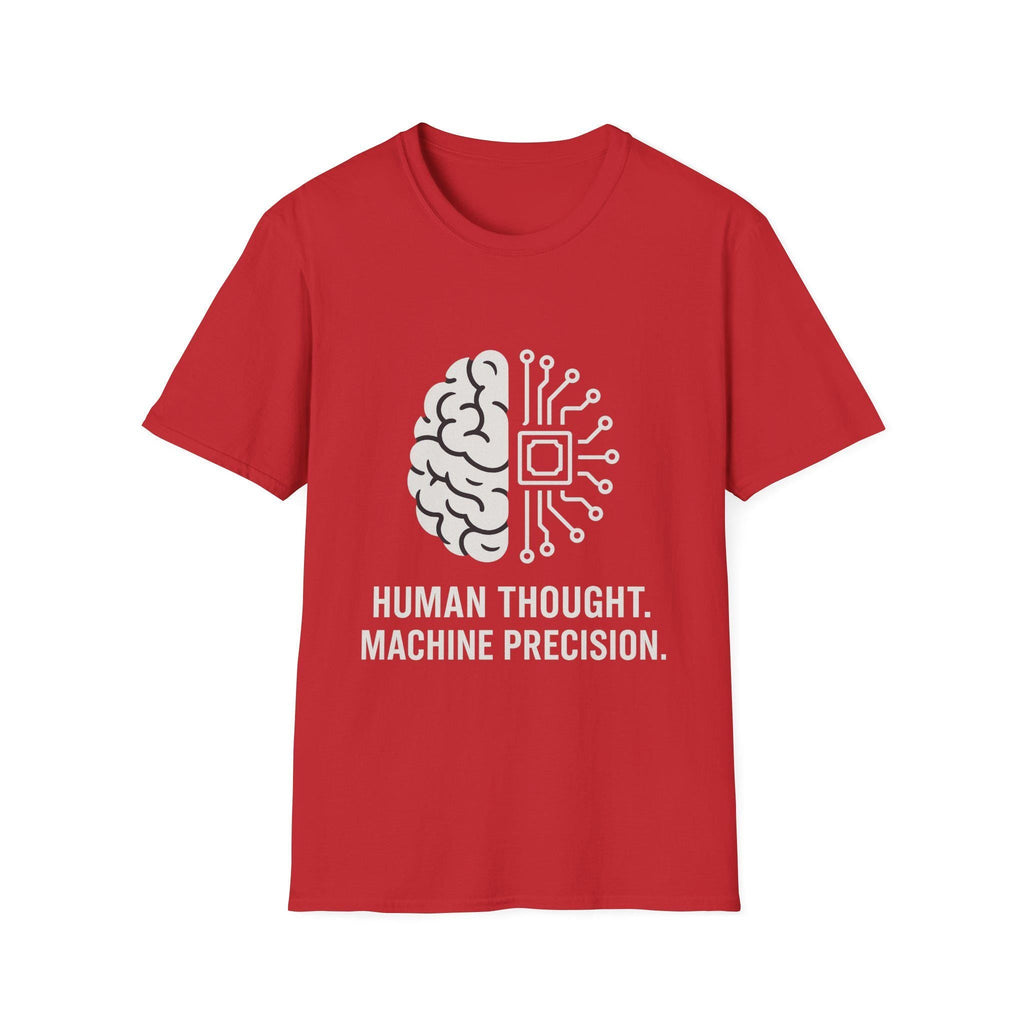 Inspirational Unisex Softstyle T-Shirt - Human Thought Machine Precision, Tech Shirt, Gift for Geeks, Brain and AI Themed Apparel, Casual