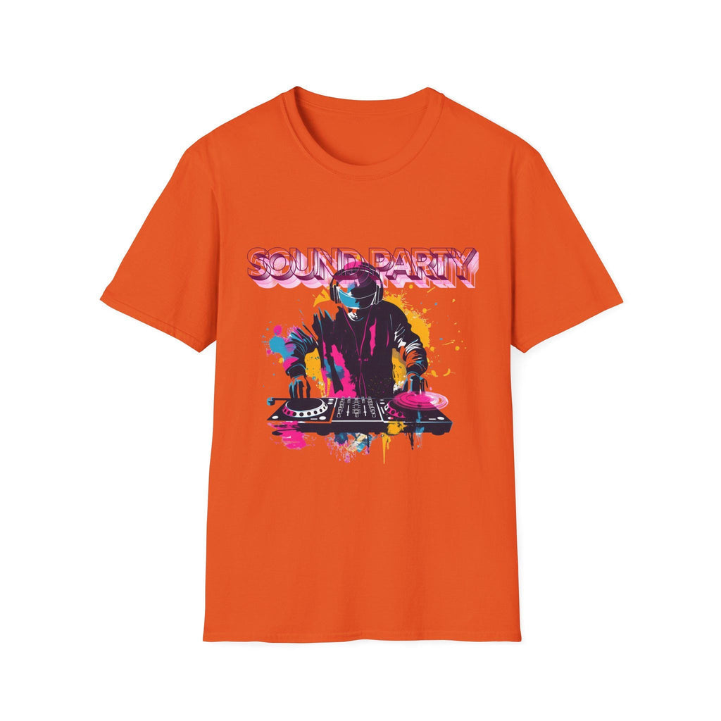 Vibrant DJ Graphic Tee, Unisex Softstyle T-Shirt for Music Lovers, Festival Attire, Gift for DJs and Party Goers, Casual Wear, Street Style