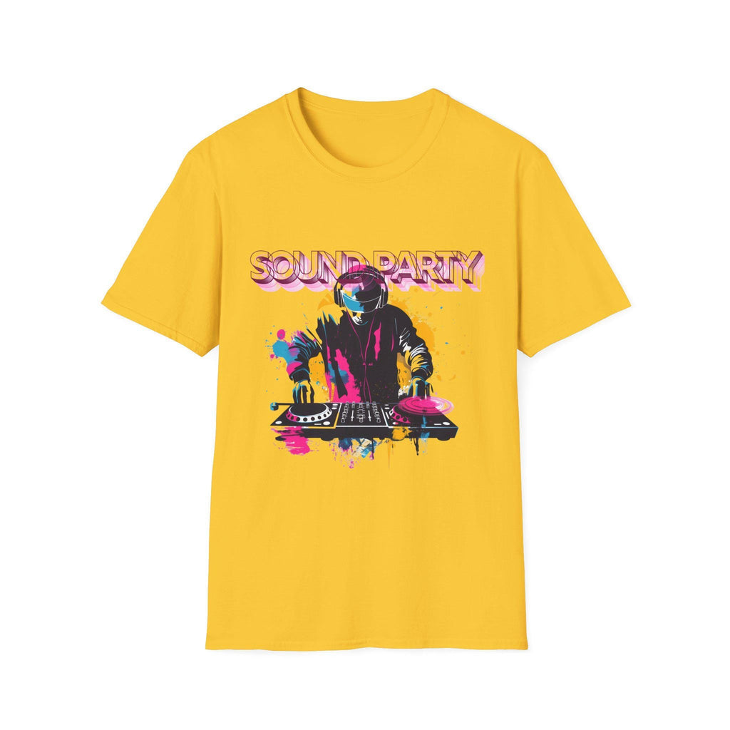 Vibrant DJ Graphic Tee, Unisex Softstyle T-Shirt for Music Lovers, Festival Attire, Gift for DJs and Party Goers, Casual Wear, Street Style