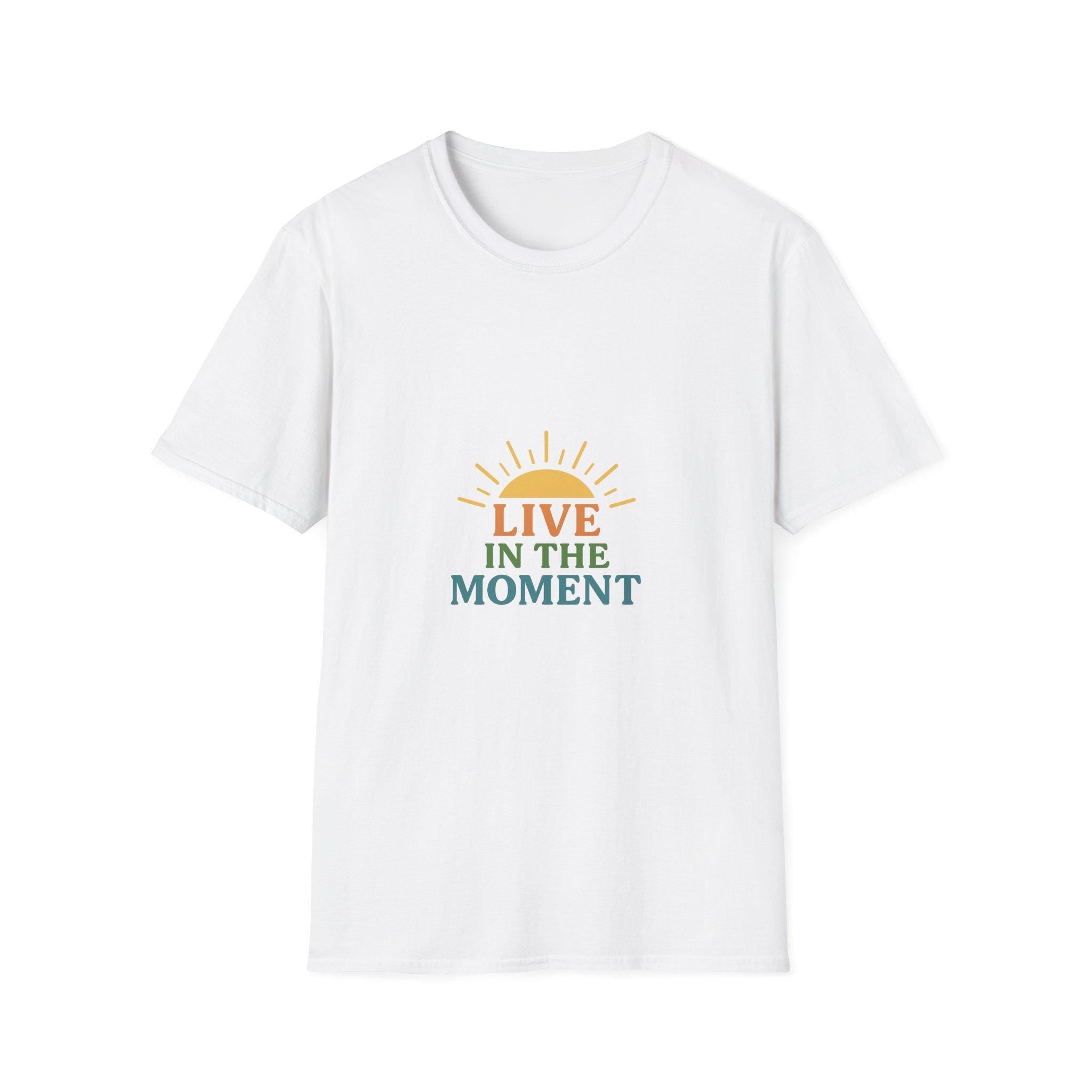 Live in the Moment T-Shirt, Unisex Softstyle Tee, Inspirational Quote Shirt, Casual Wear, Gift for Mindfulness Enthusiasts